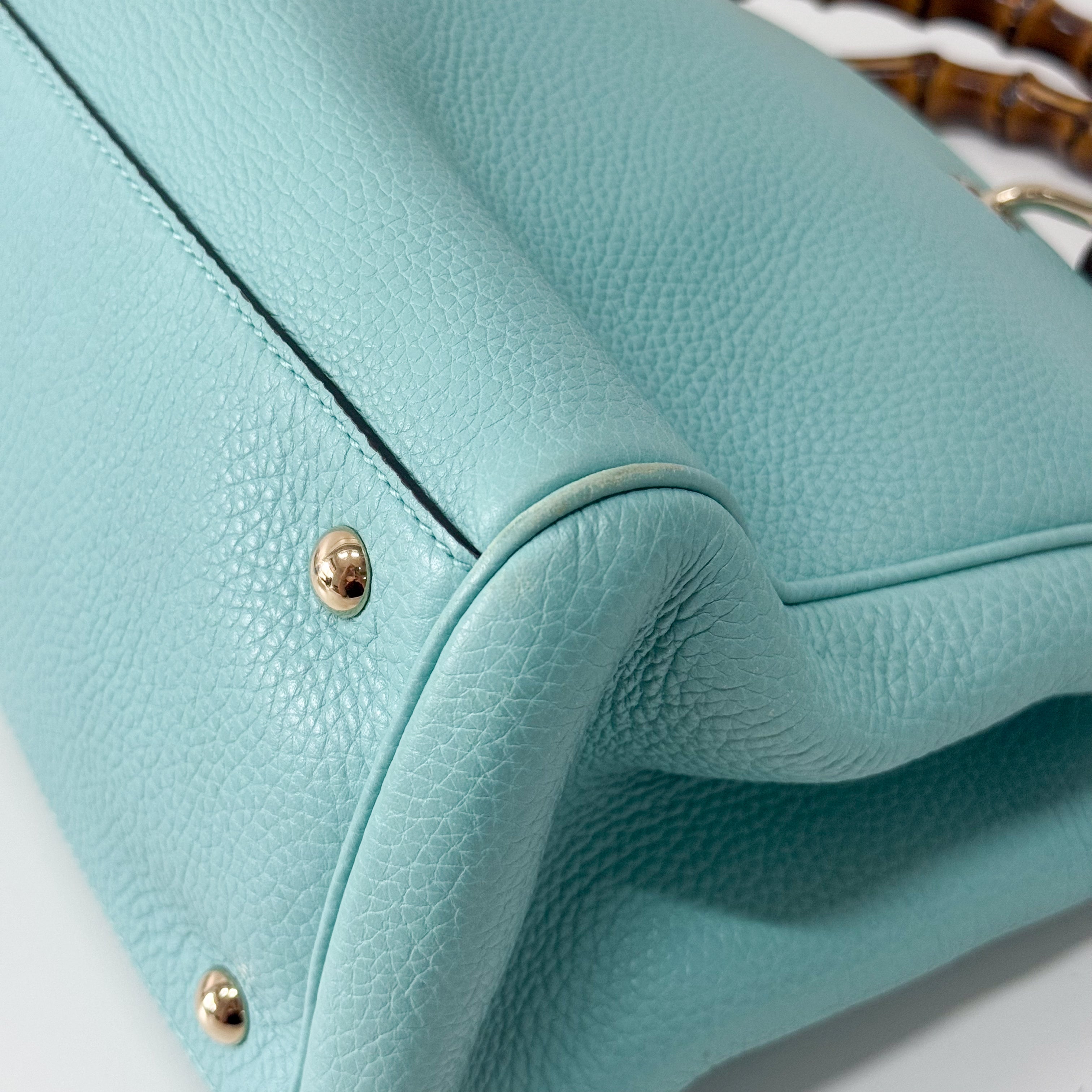 Bamboo Blue Leather Shopper Hand Bag