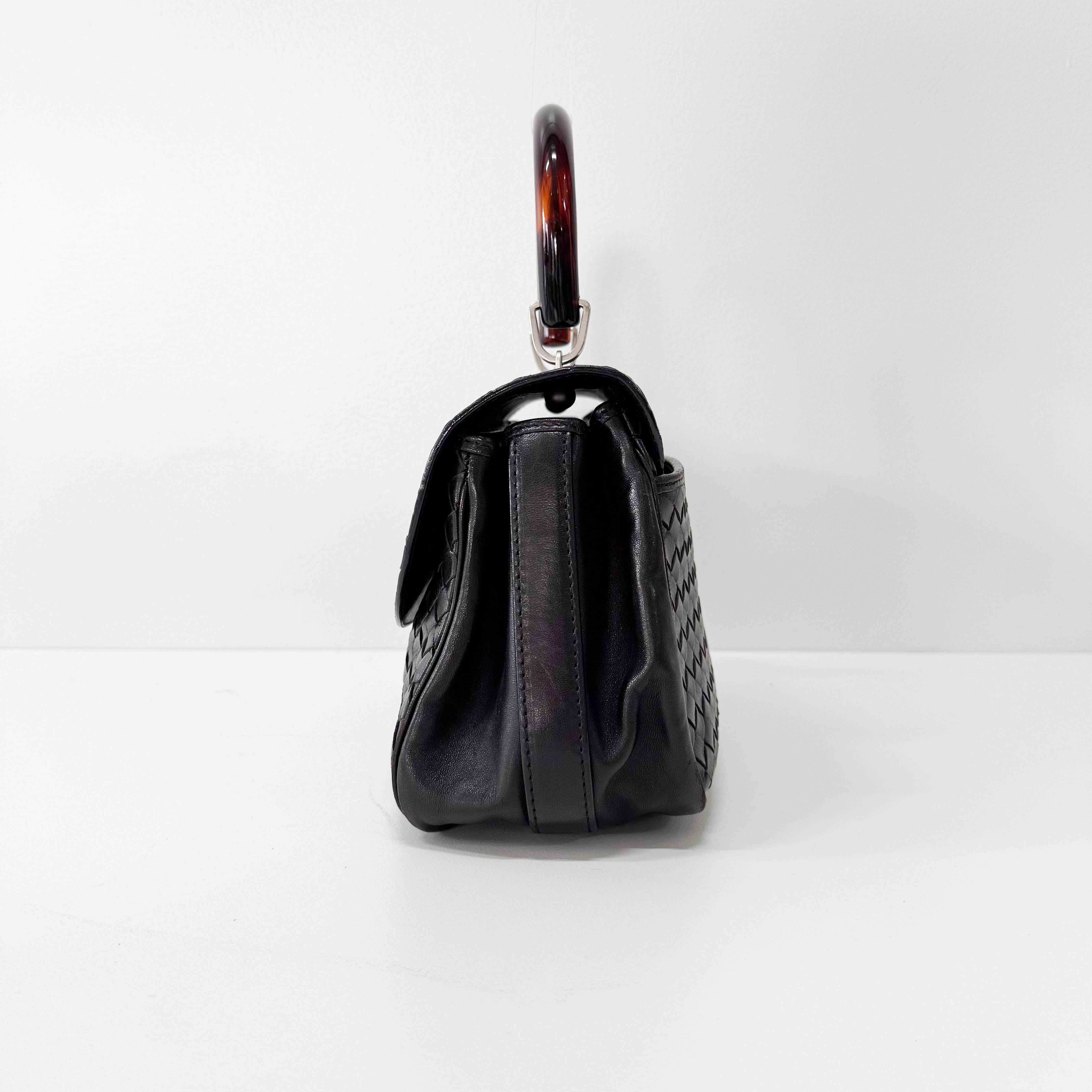 Intrecciato Mini Black Leather Bag