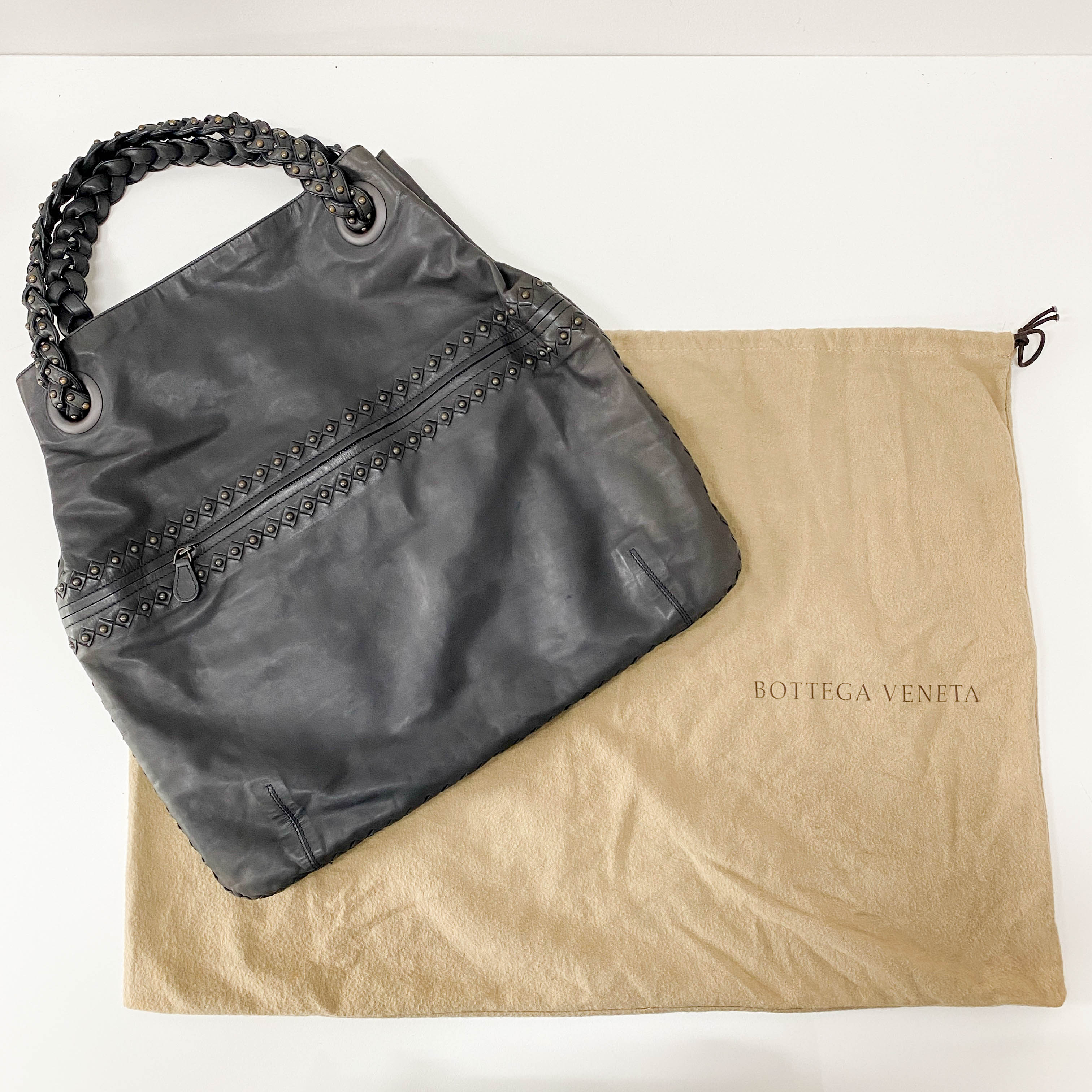 Black Studs Leather Tote Bag