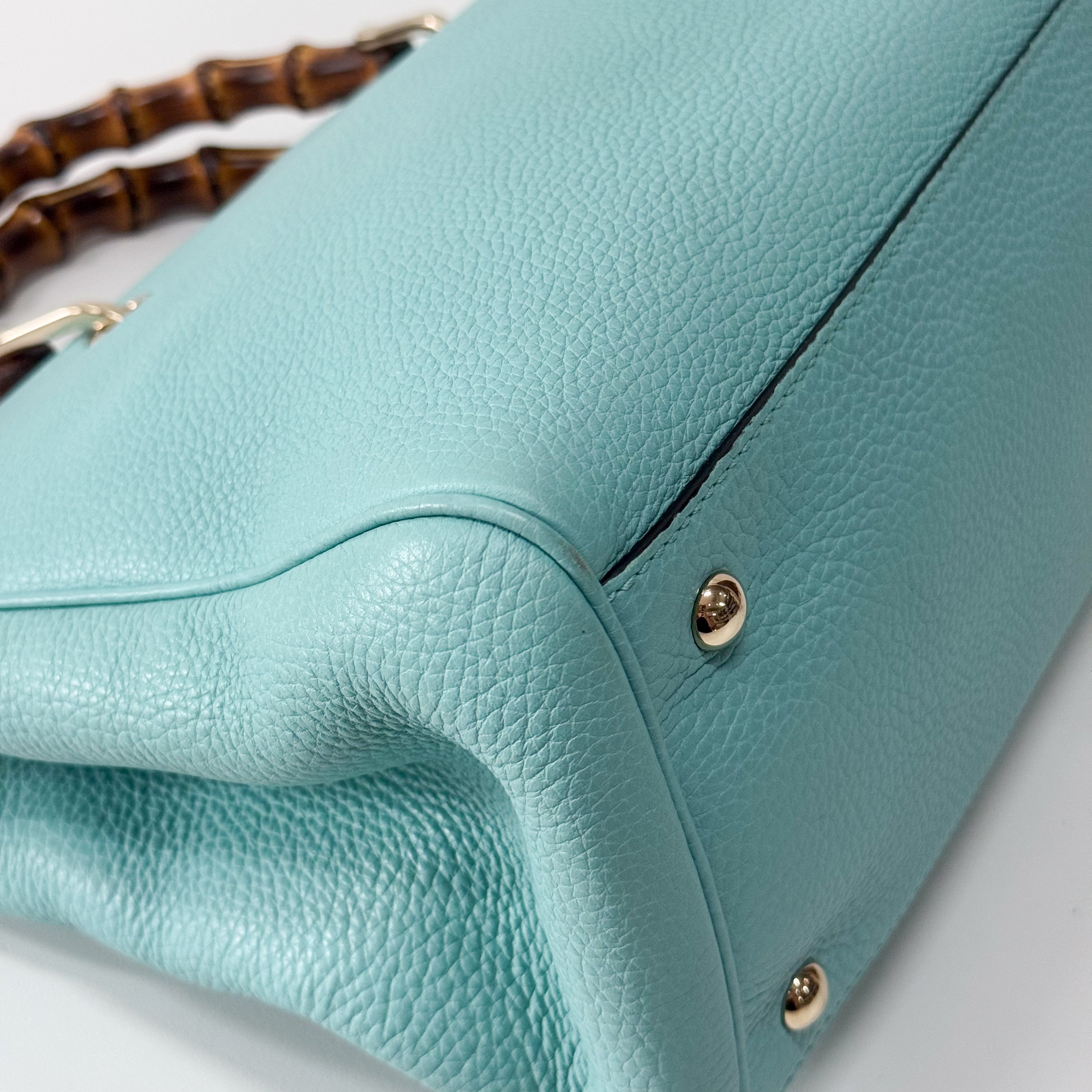 Bamboo Blue Leather Shopper Hand Bag