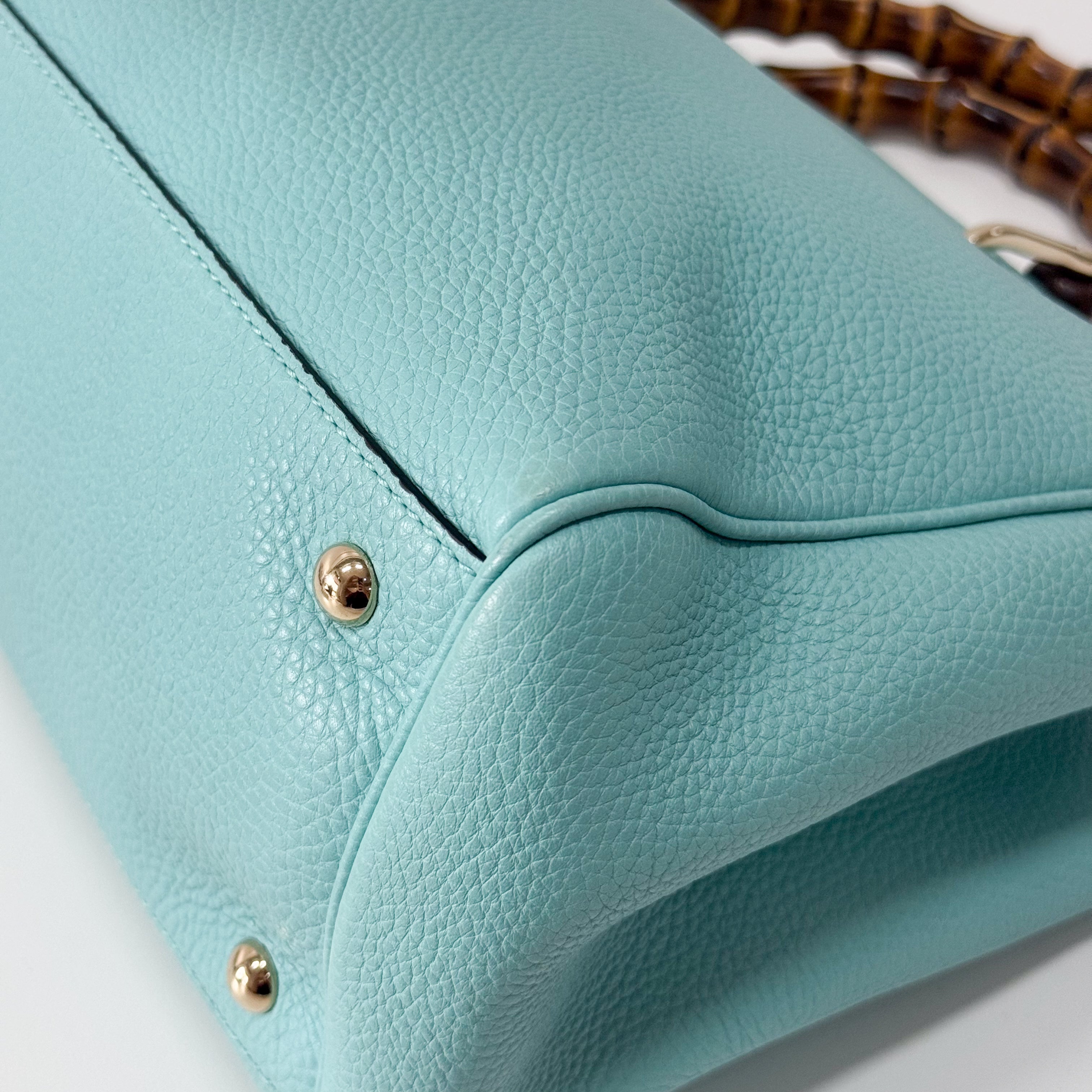 Bamboo Blue Leather Shopper Hand Bag