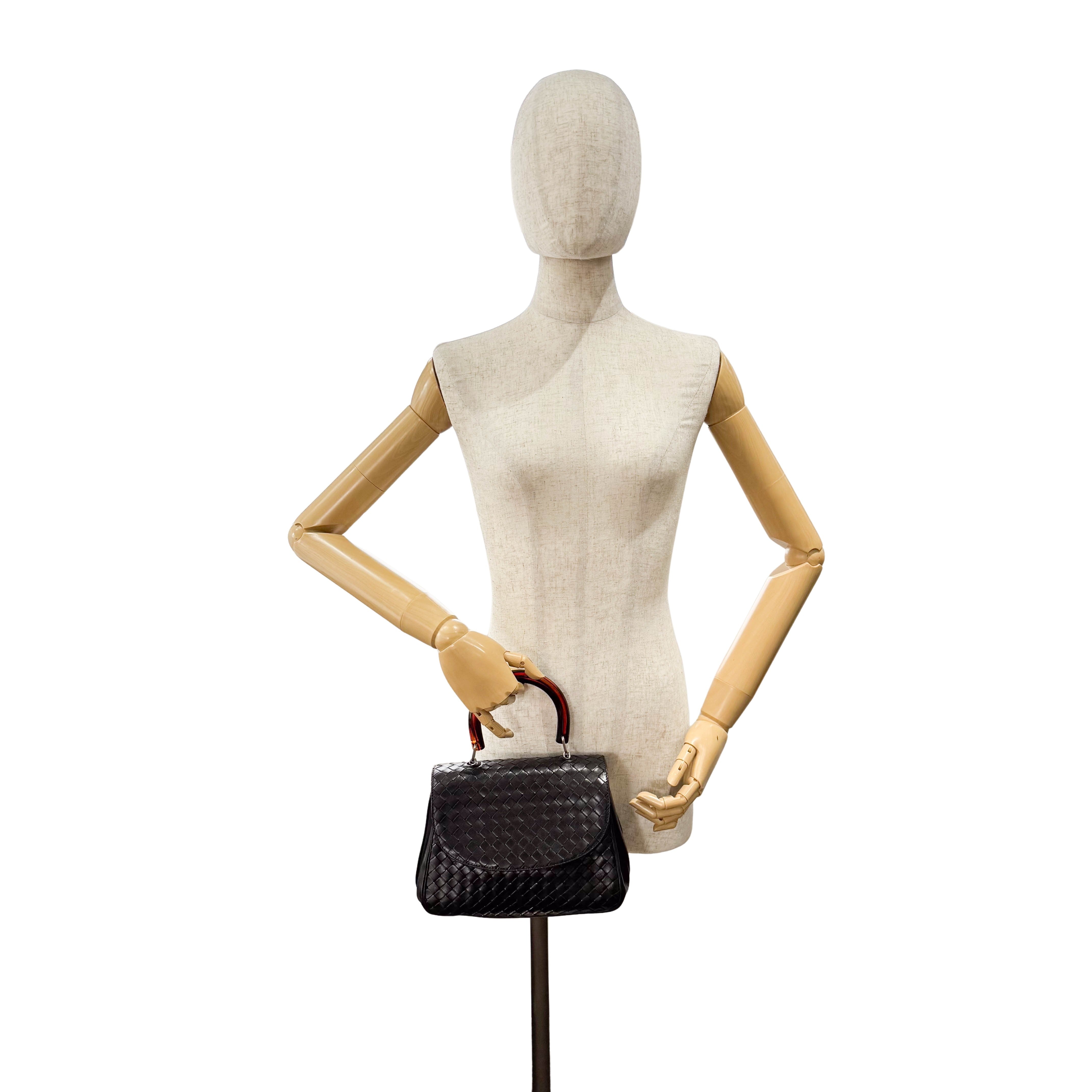 Intrecciato Mini Black Leather Bag