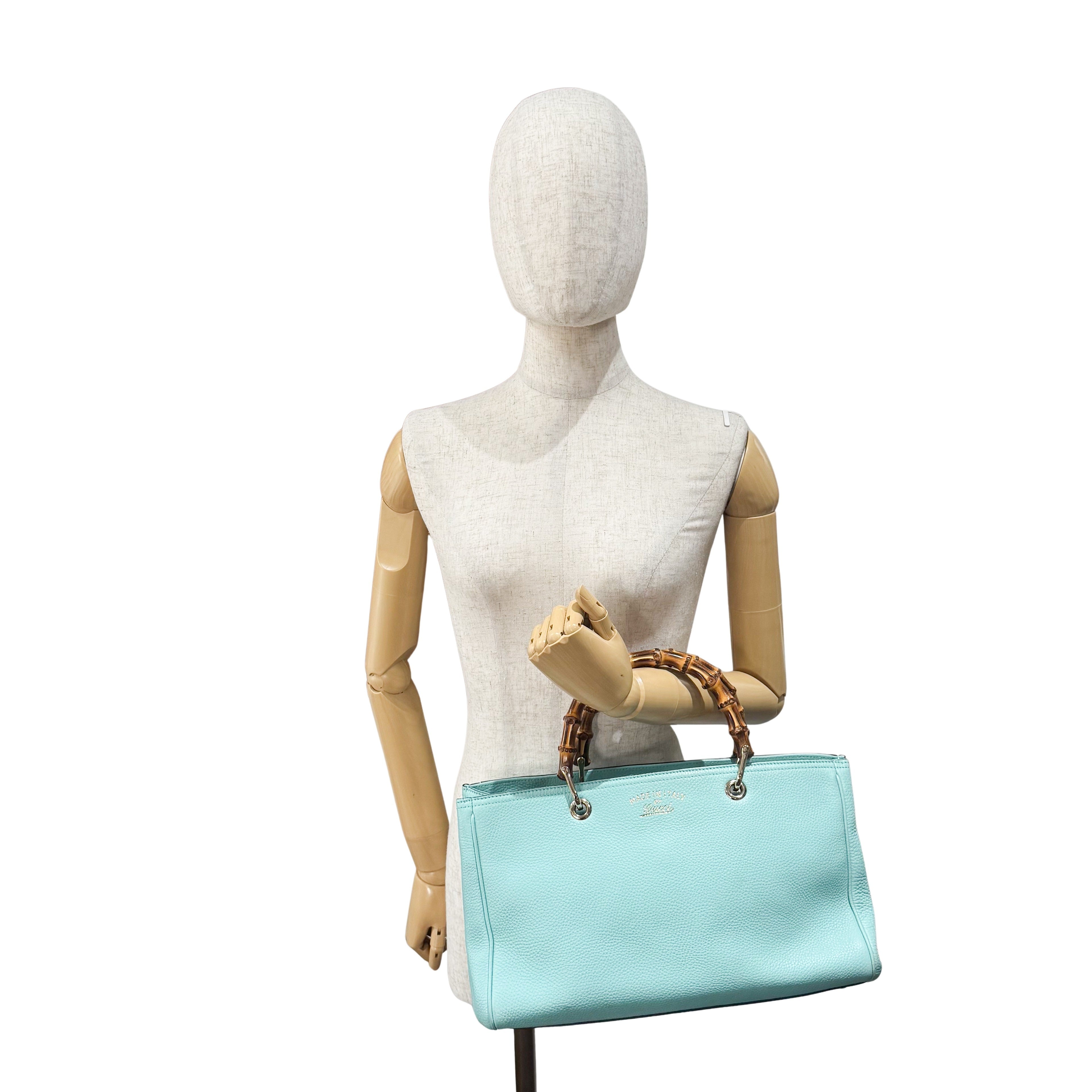 Bamboo Blue Leather Shopper Hand Bag