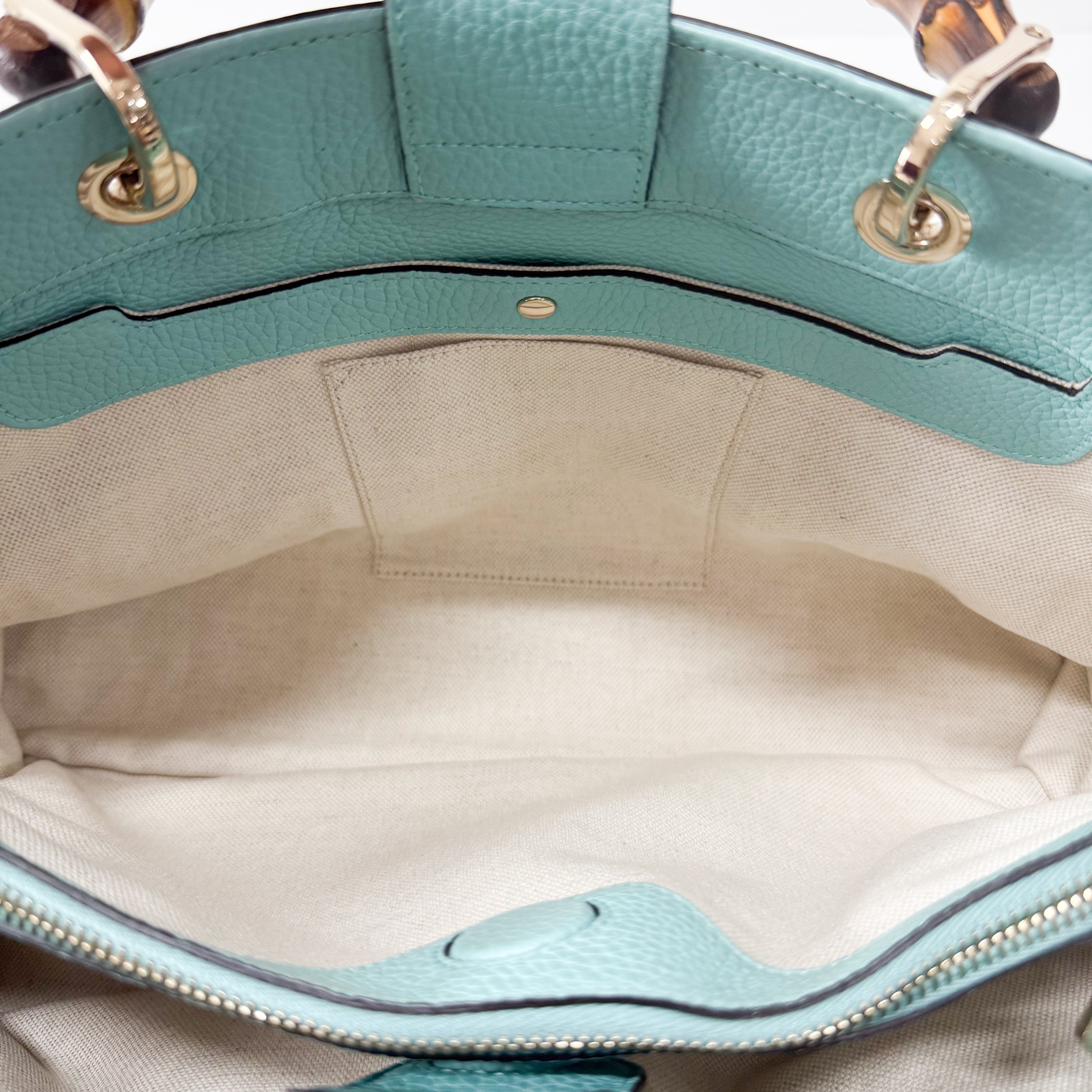 Bamboo Blue Leather Shopper Hand Bag