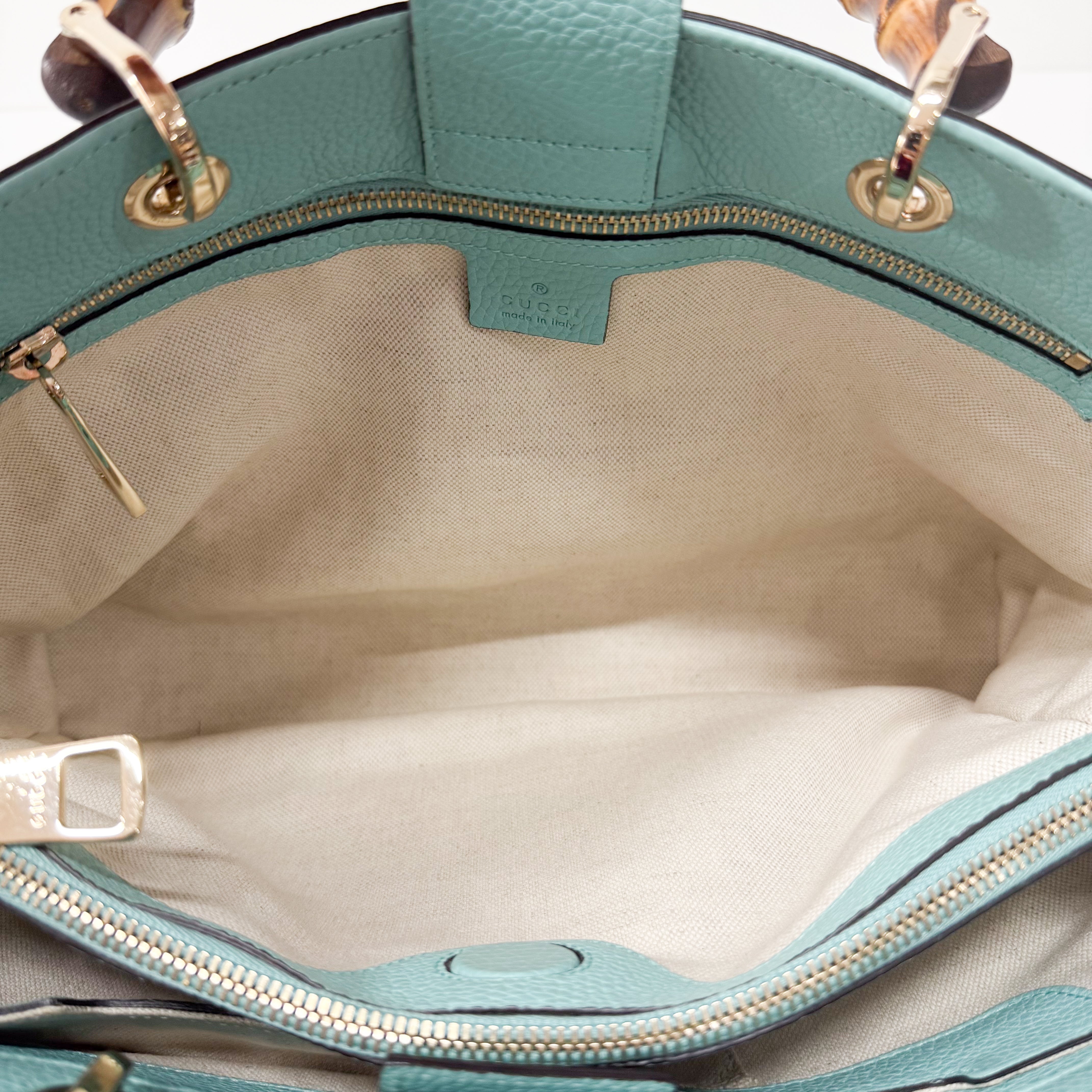 Bamboo Blue Leather Shopper Hand Bag