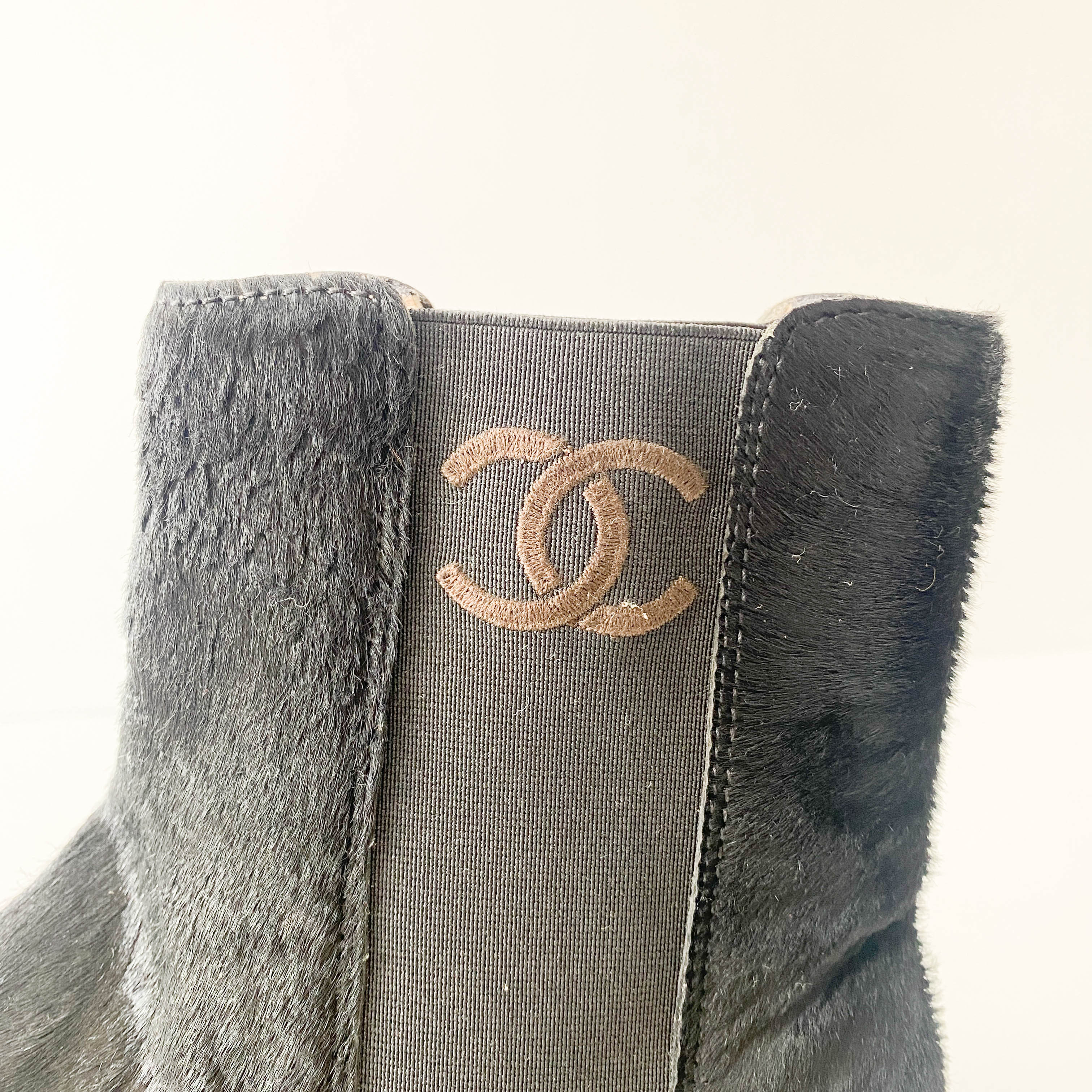 Chanel Size 37 Black Pony Hair Ankle Boots