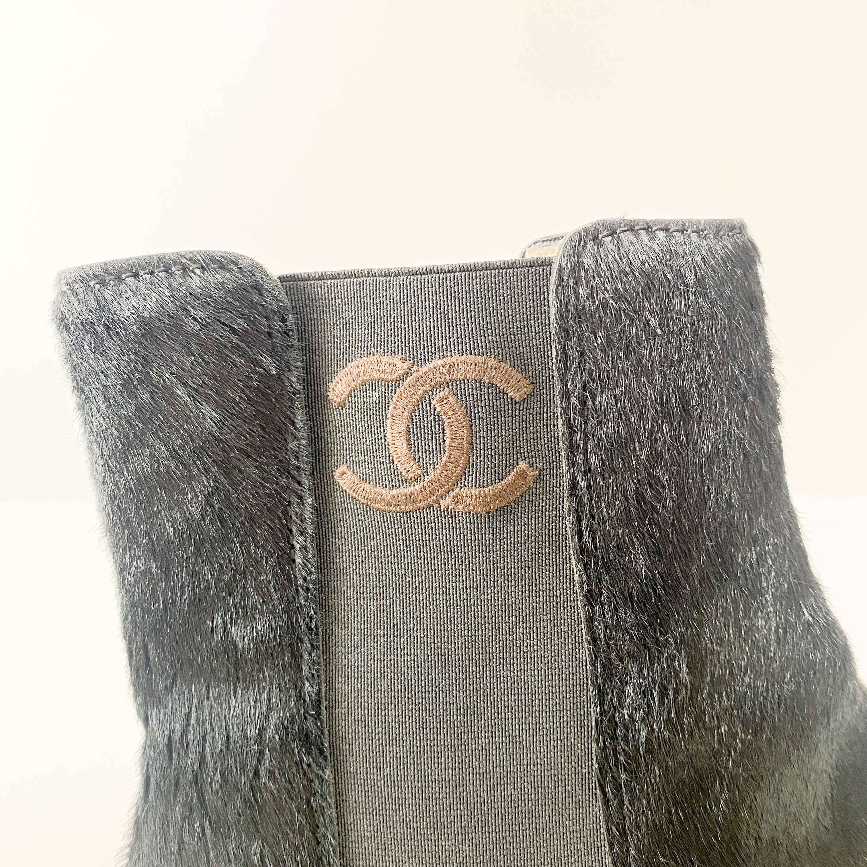 Chanel Size 37 Black Pony Hair Ankle Boots