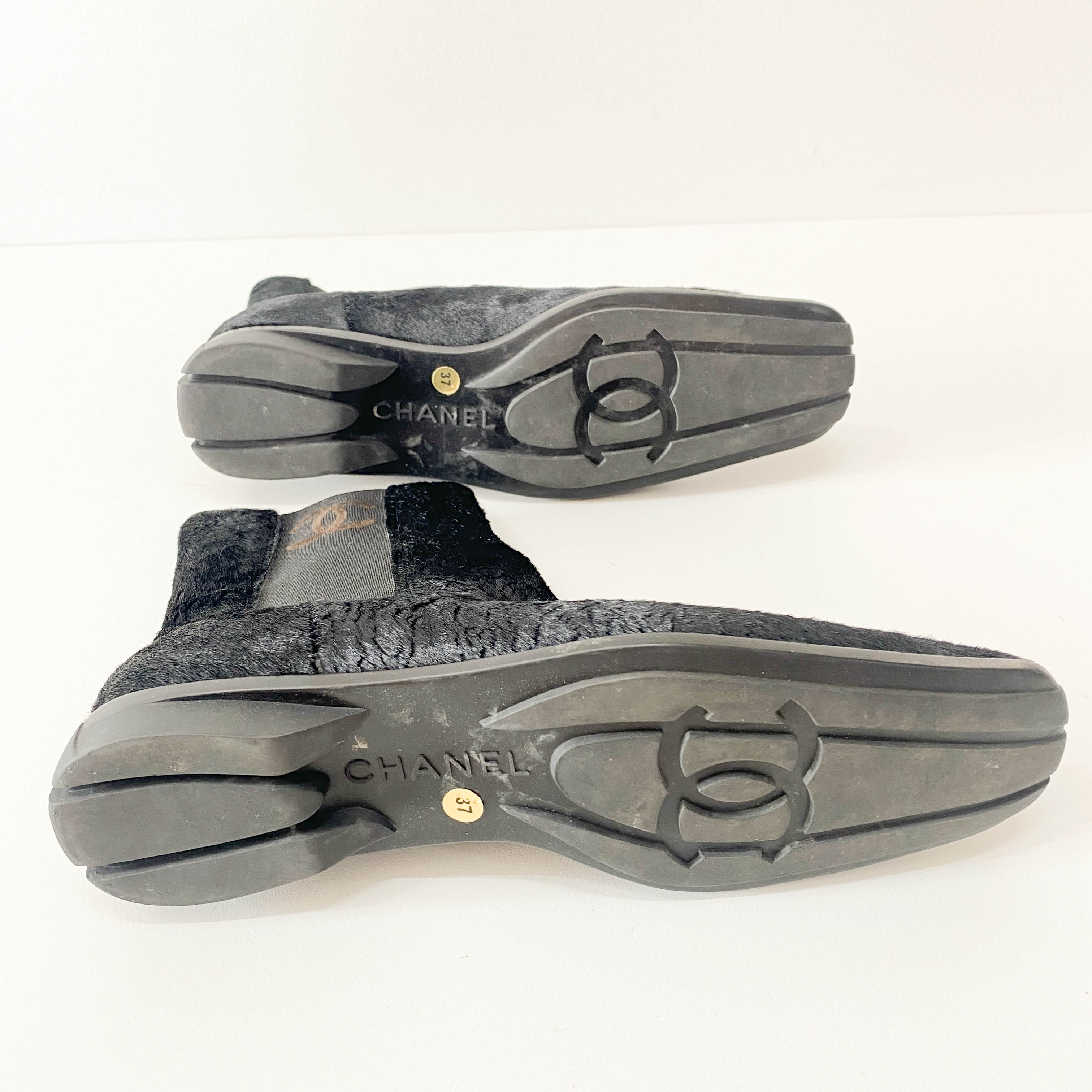 Chanel Size 37 Black Pony Hair Ankle Boots