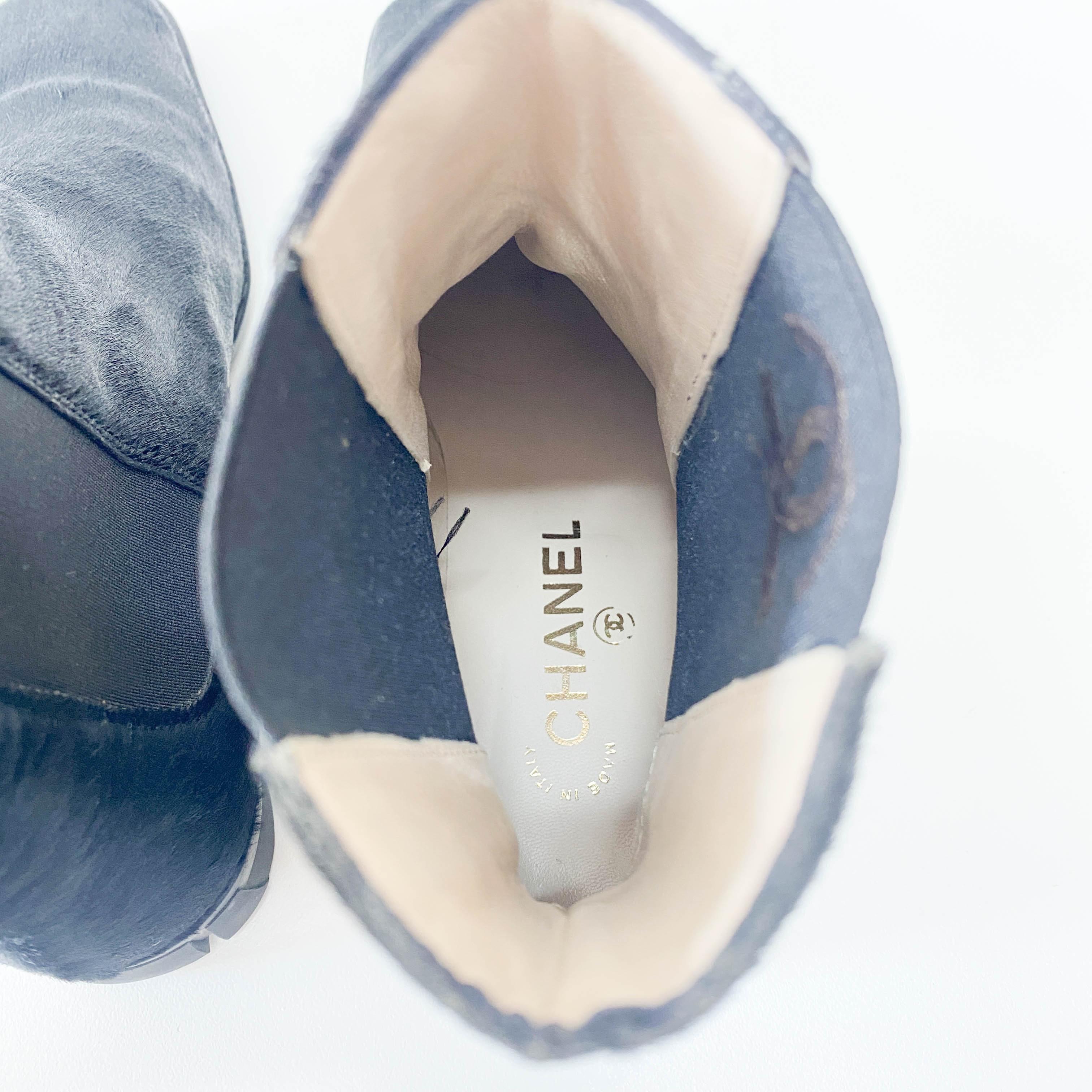 Chanel Size 37 Black Pony Hair Ankle Boots