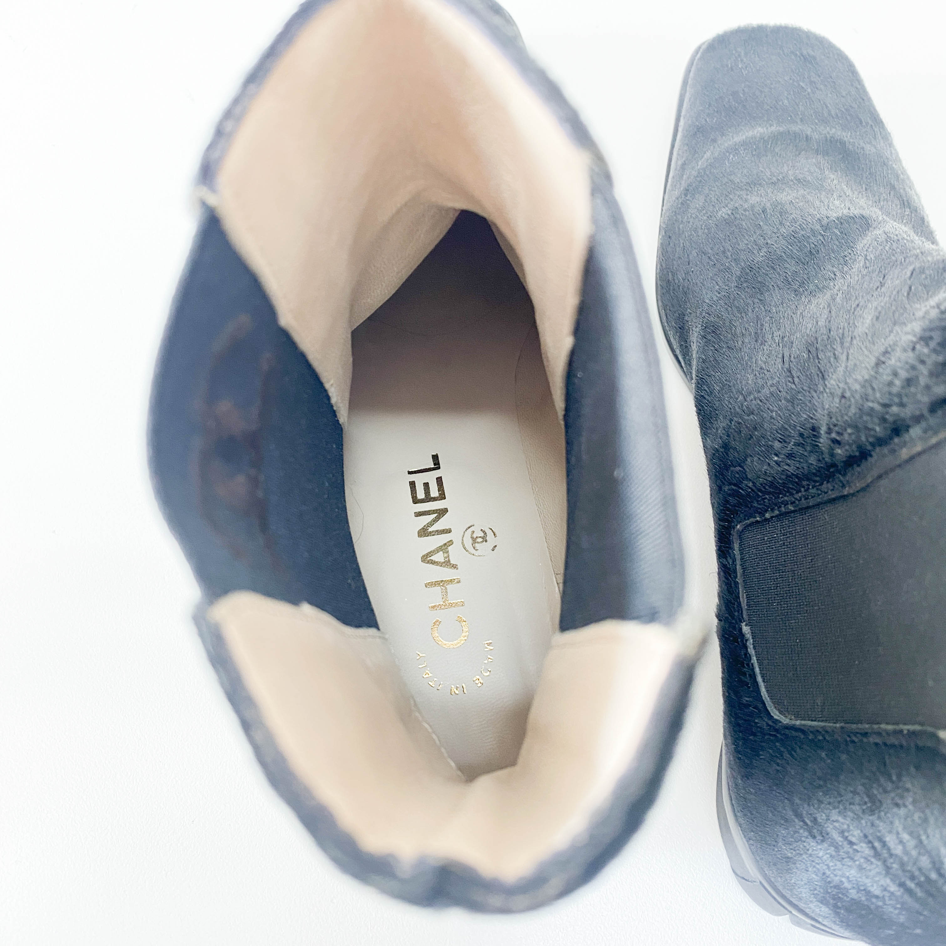 Chanel Size 37 Black Pony Hair Ankle Boots