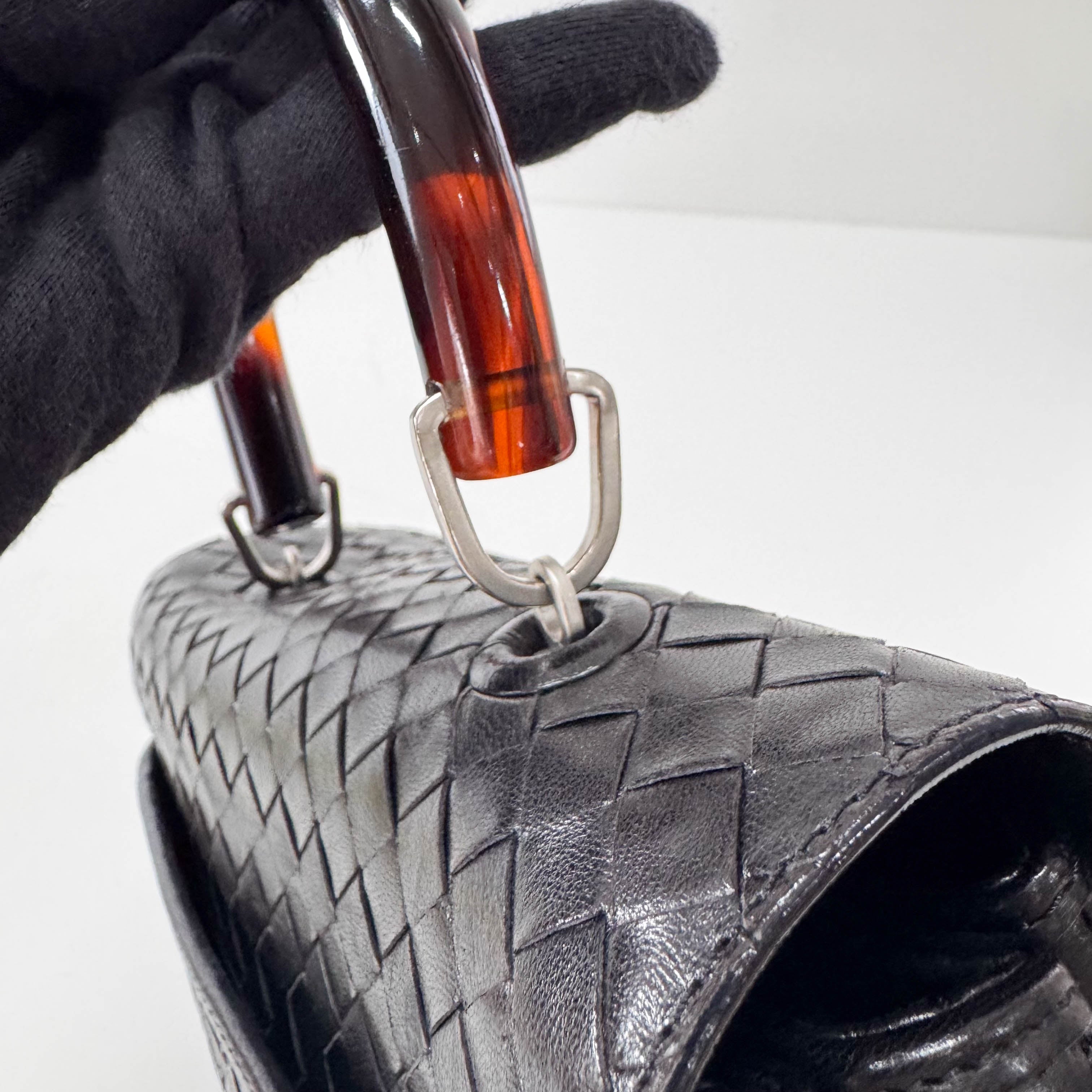 Intrecciato Mini Black Leather Bag