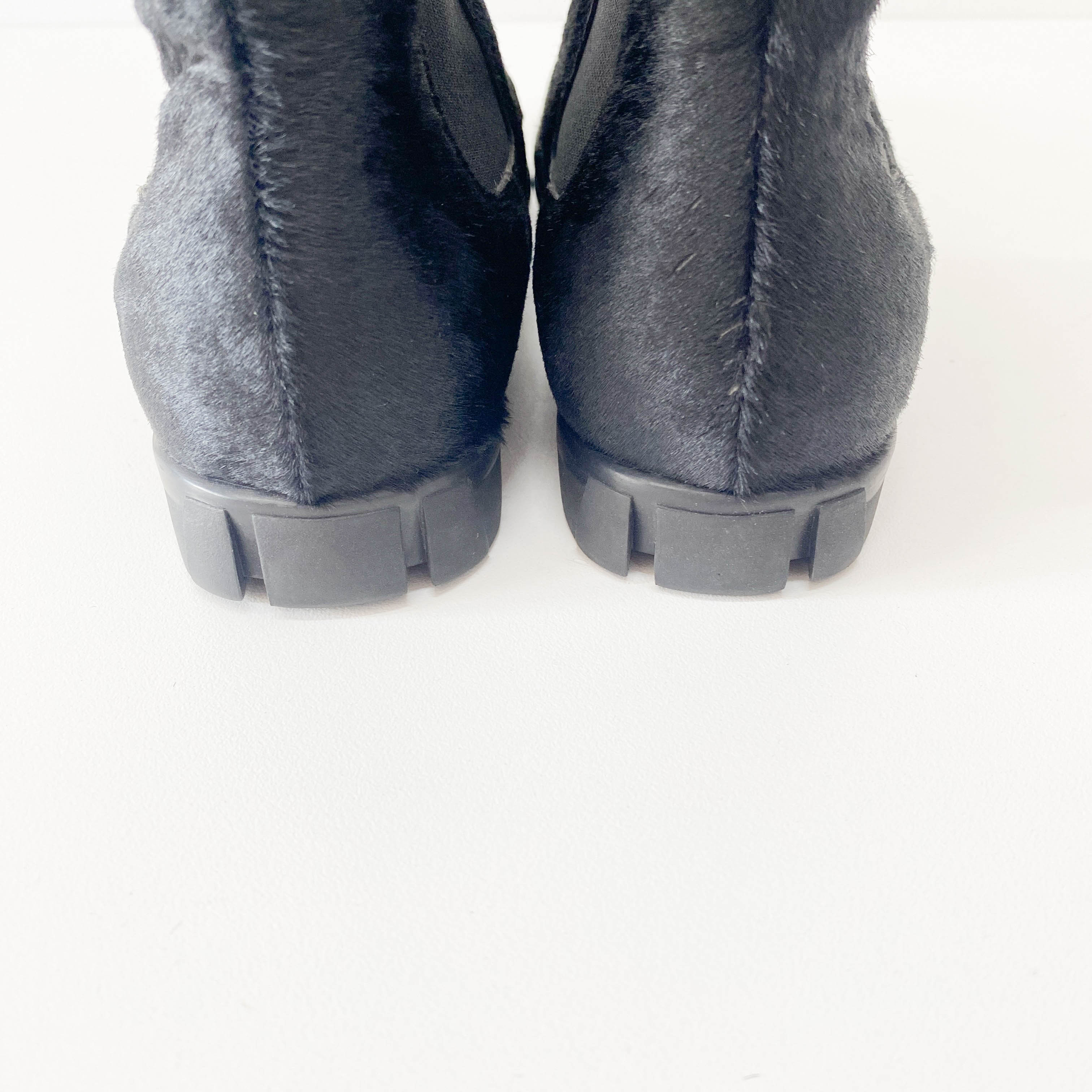 Chanel Size 37 Black Pony Hair Ankle Boots