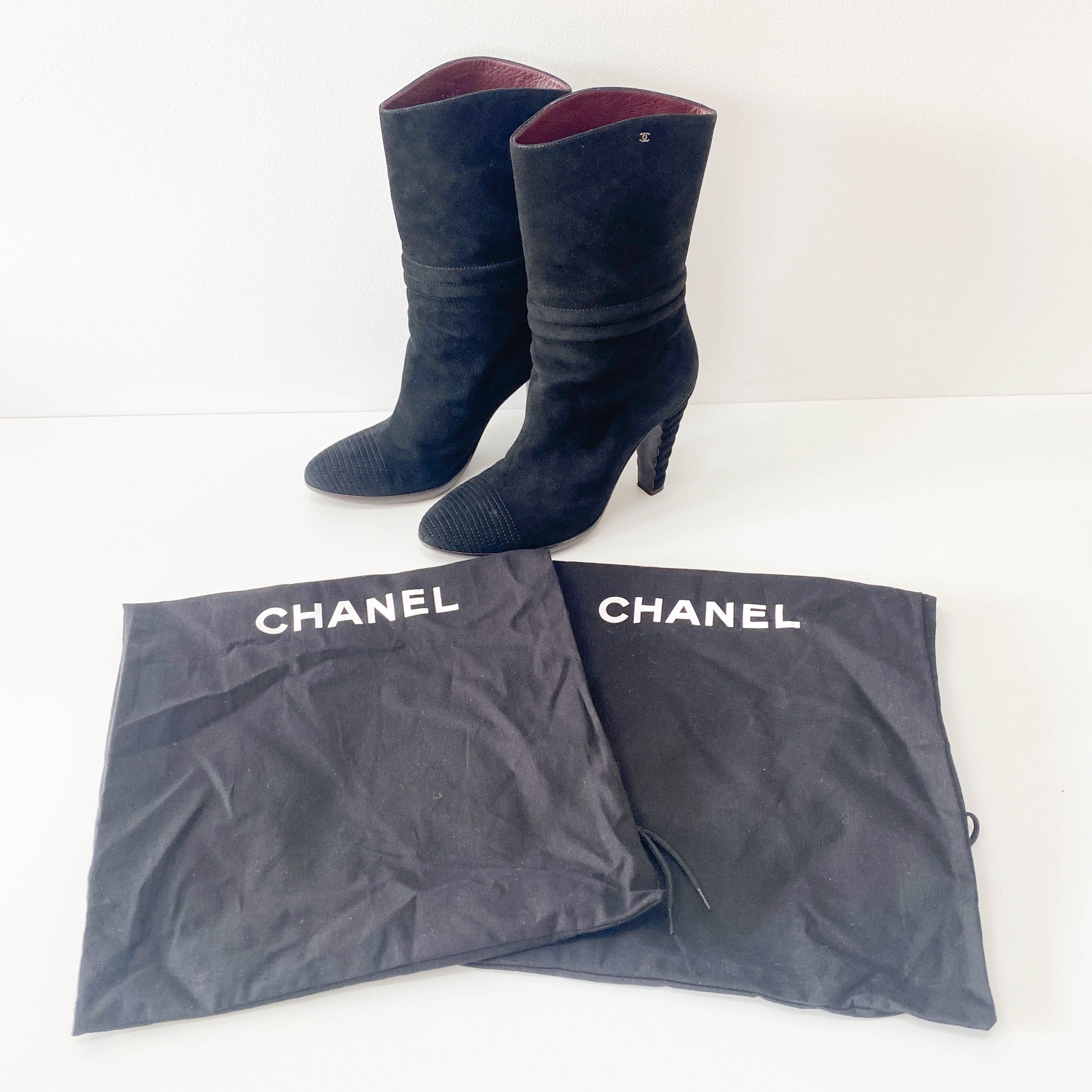 Size 36 Black Suede Heel Boots