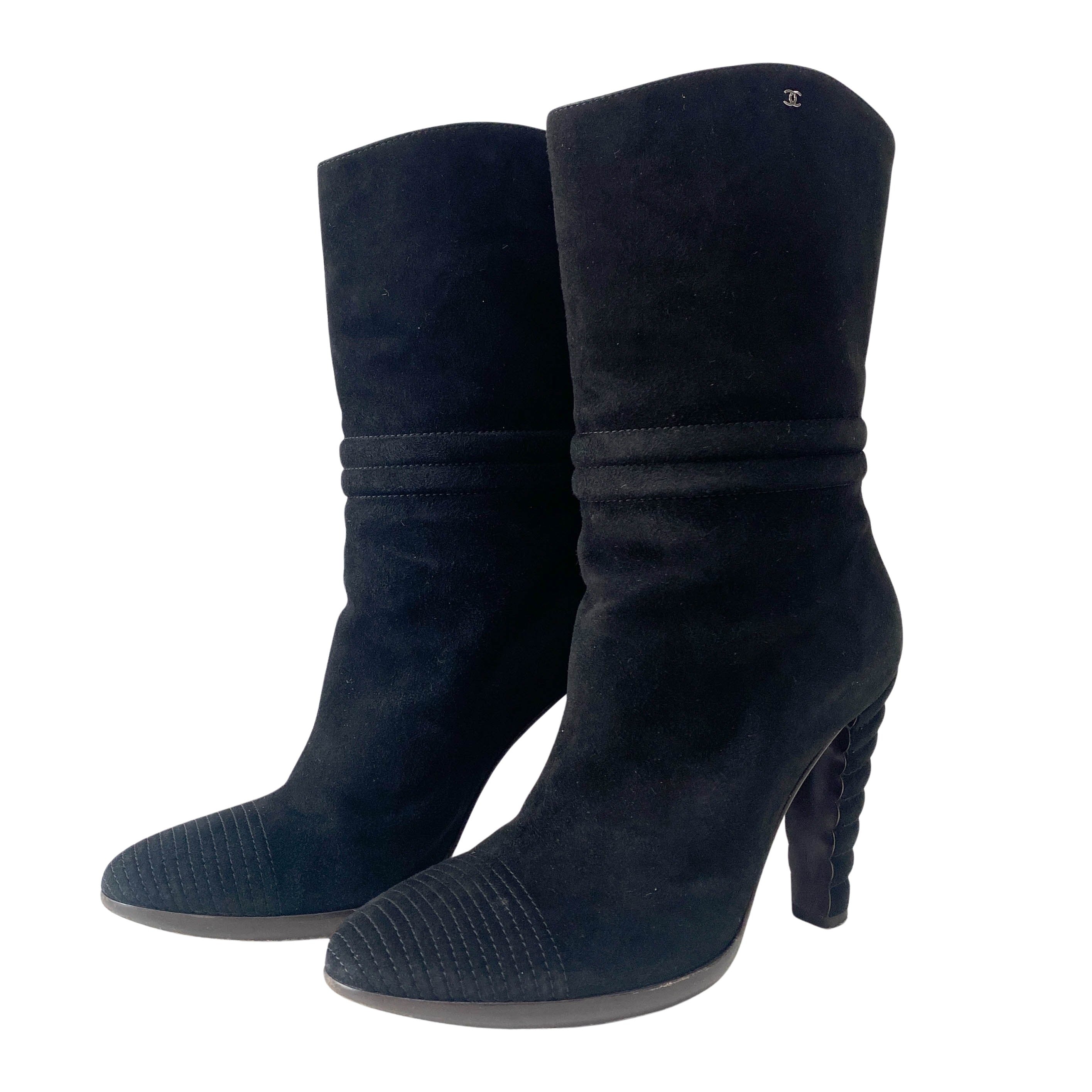 Size 36 Black Suede Heel Boots