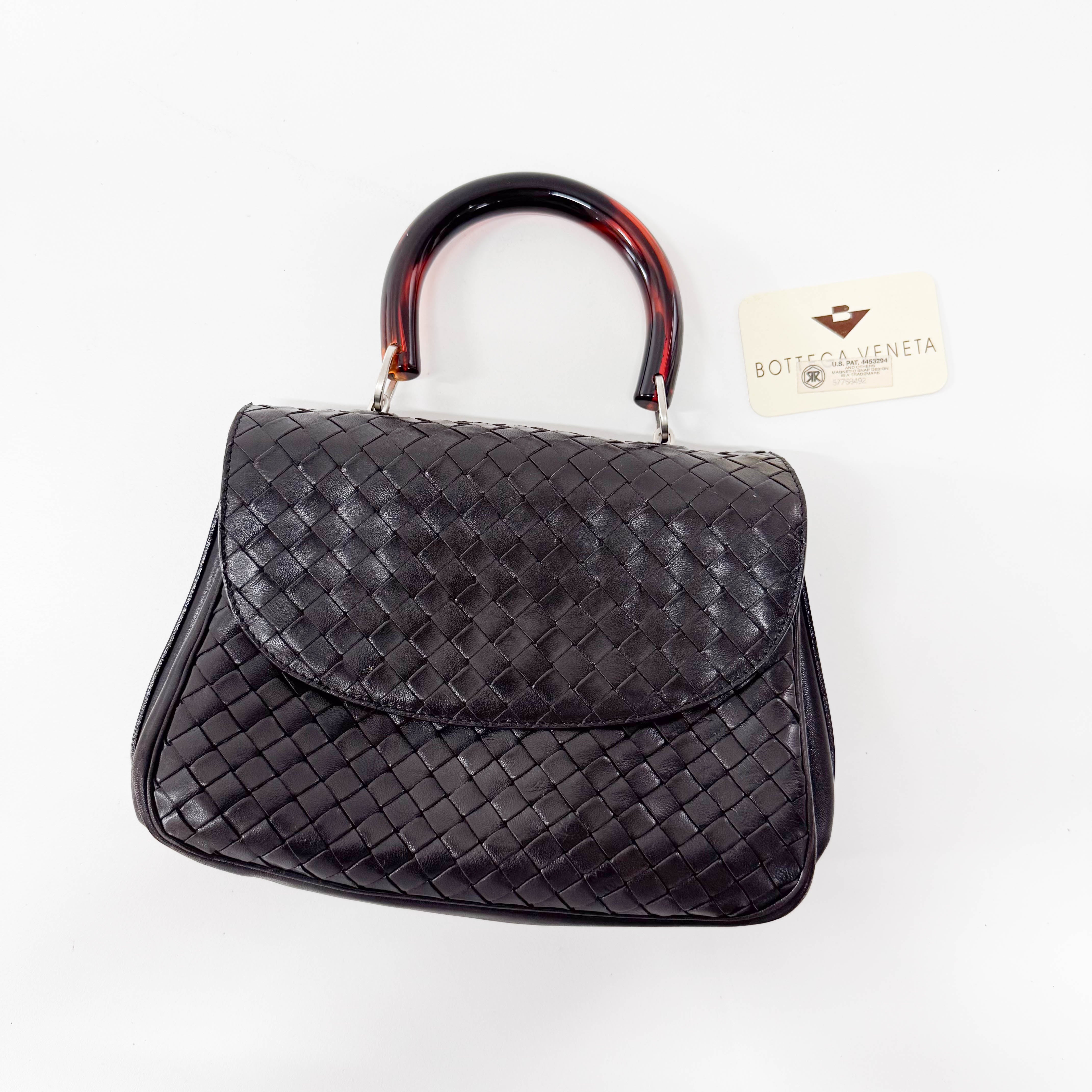 Intrecciato Mini Black Leather Bag