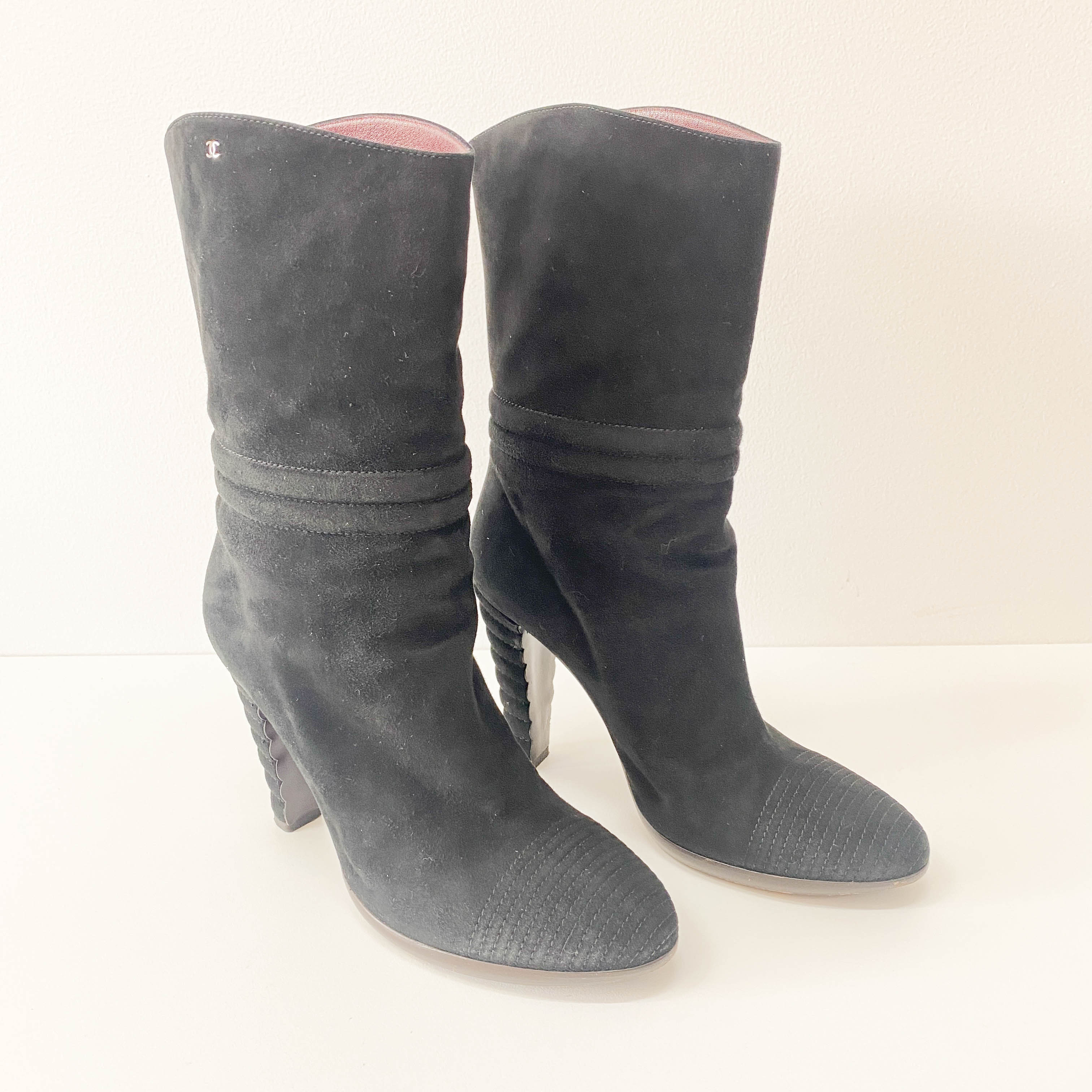 Size 36 Black Suede Heel Boots