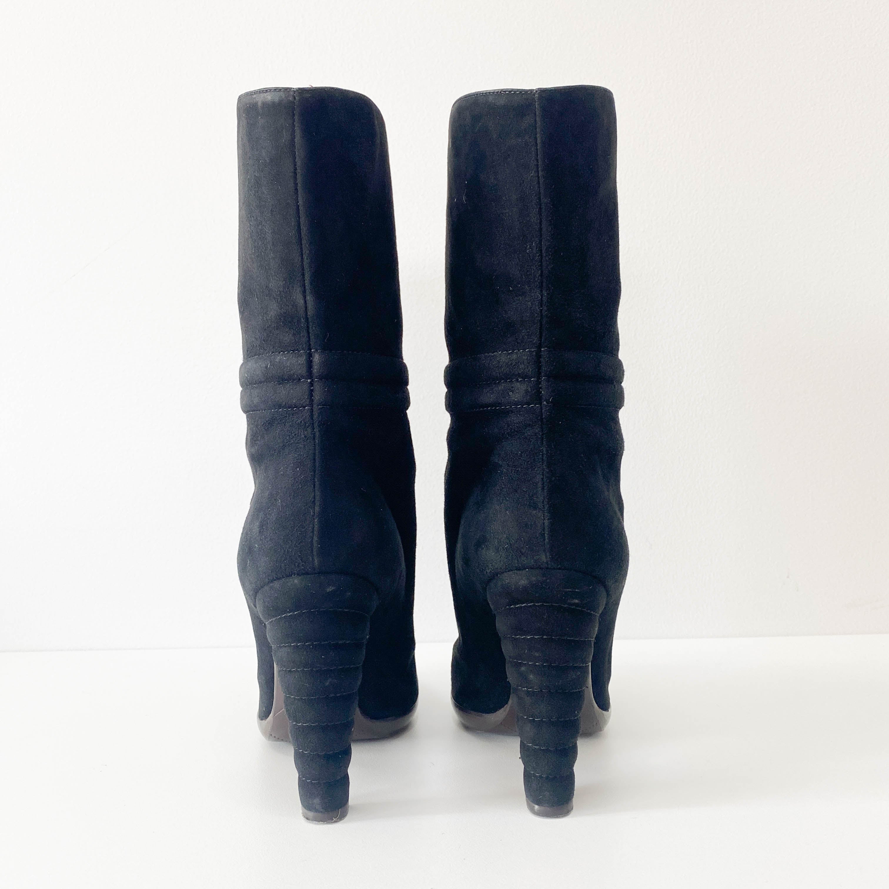 Size 36 Black Suede Heel Boots