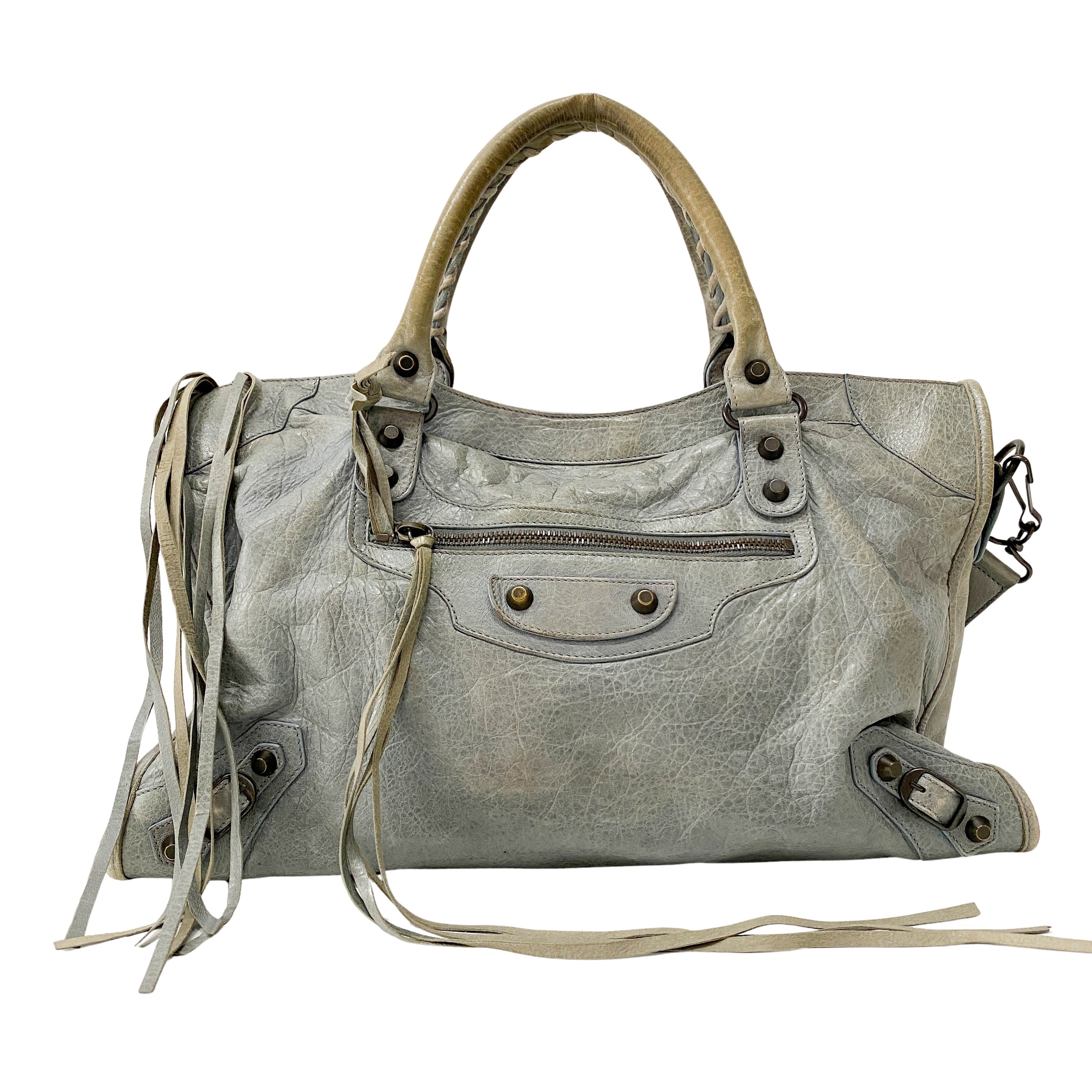City Grey Leather Two Way Bag