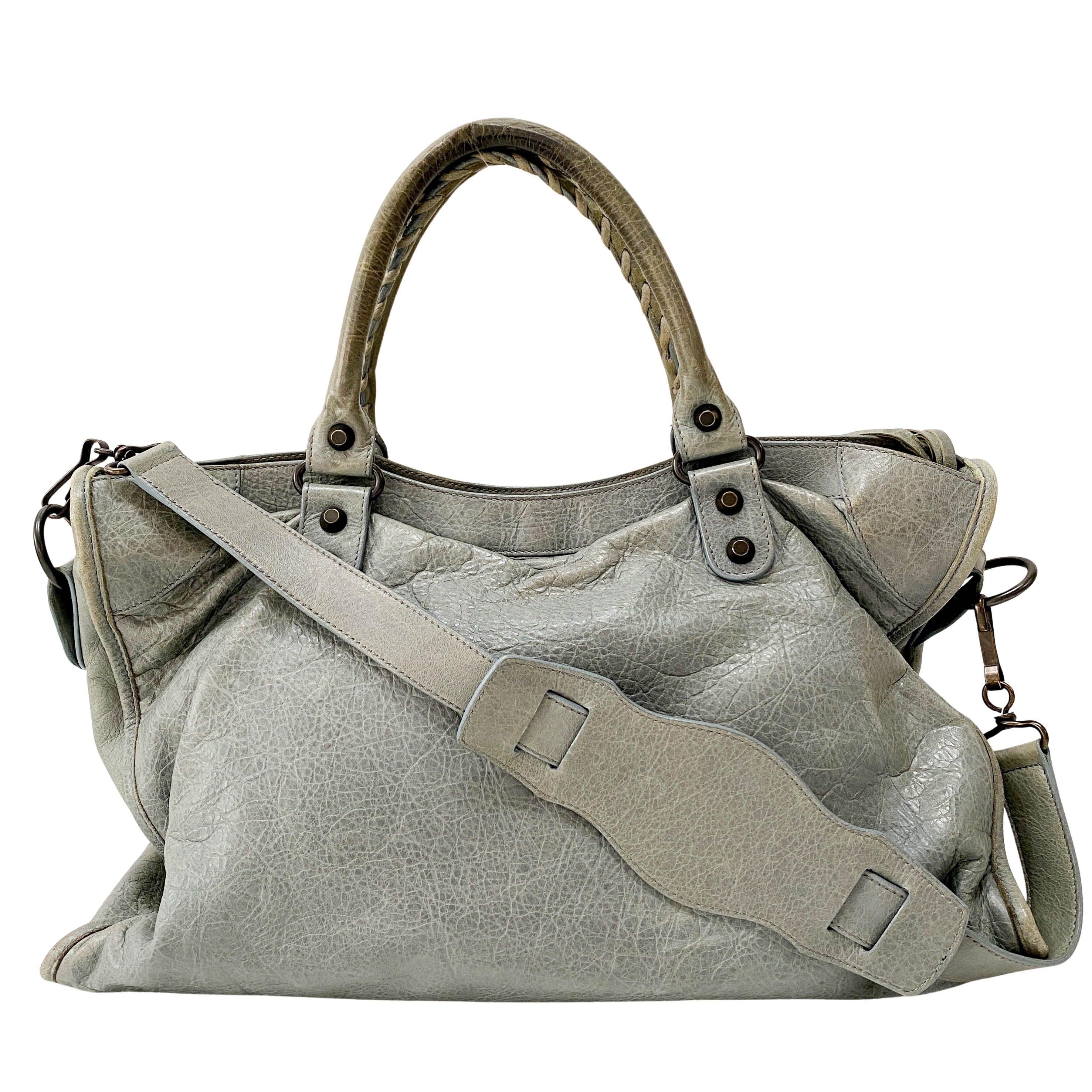 City Grey Leather Two Way Bag