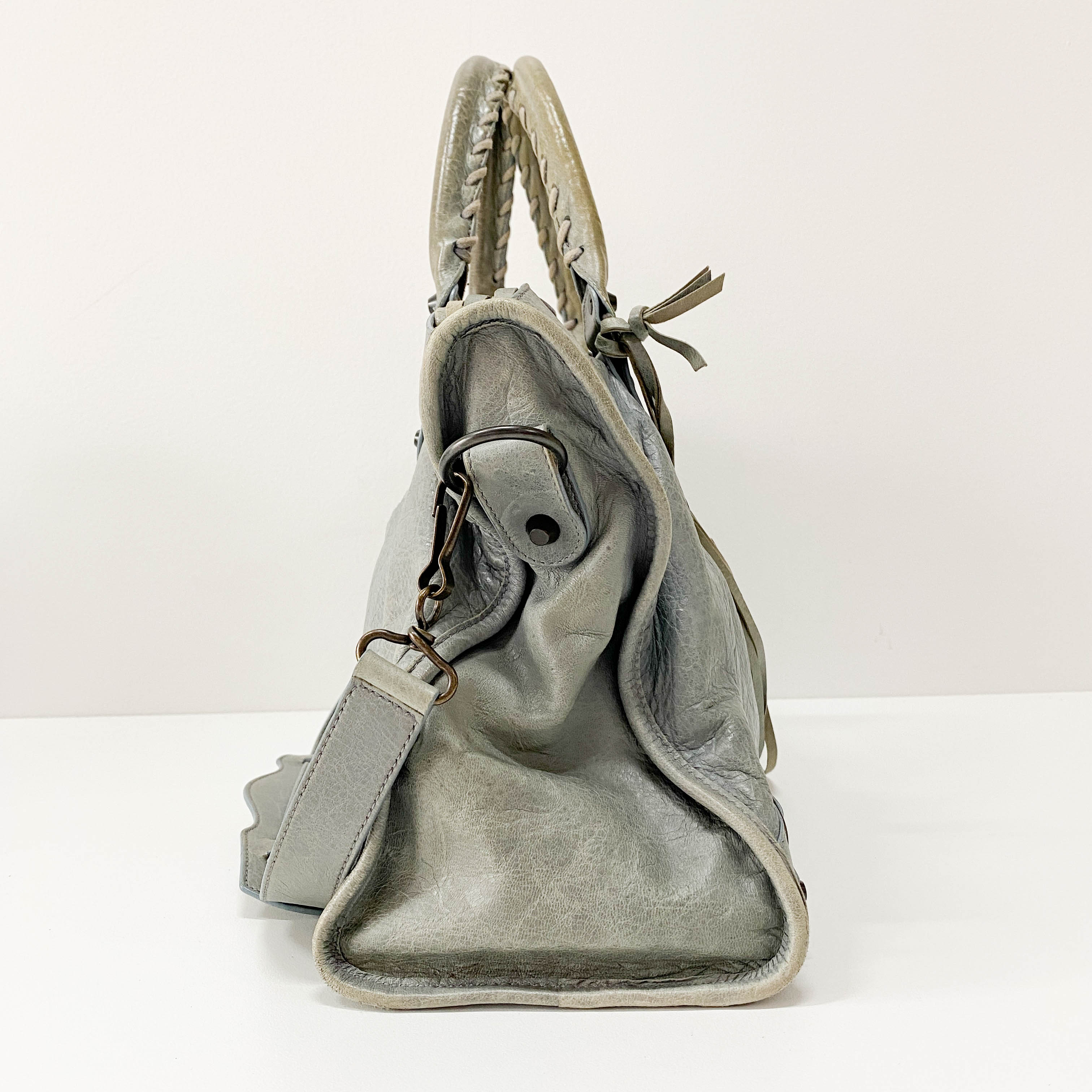 City Grey Leather Two Way Bag