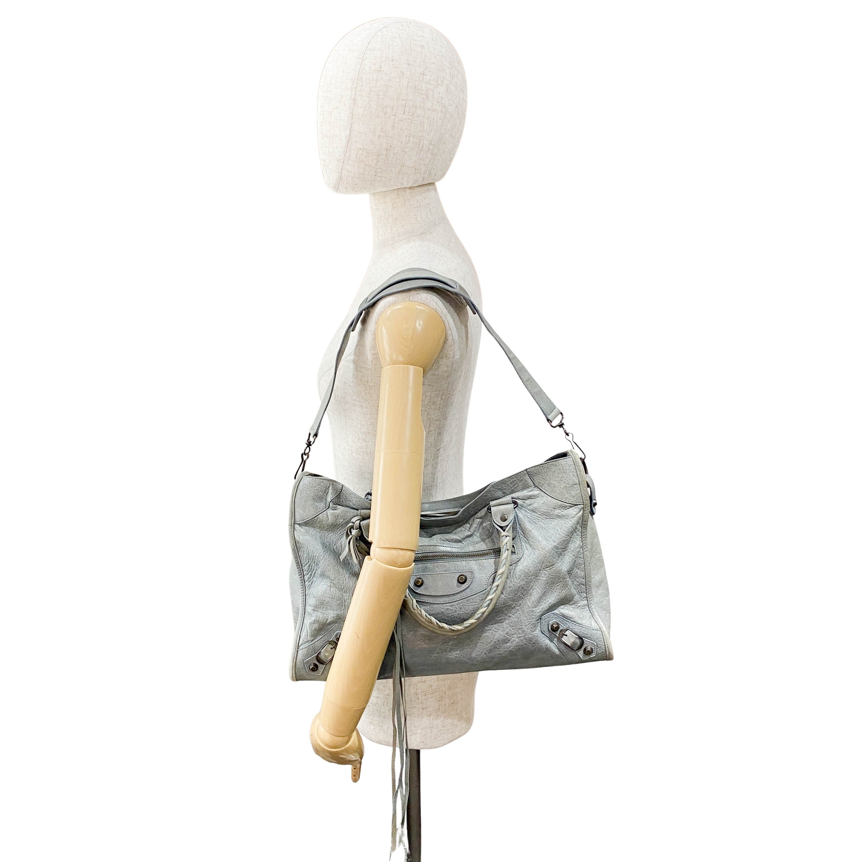 City Grey Leather Two Way Bag