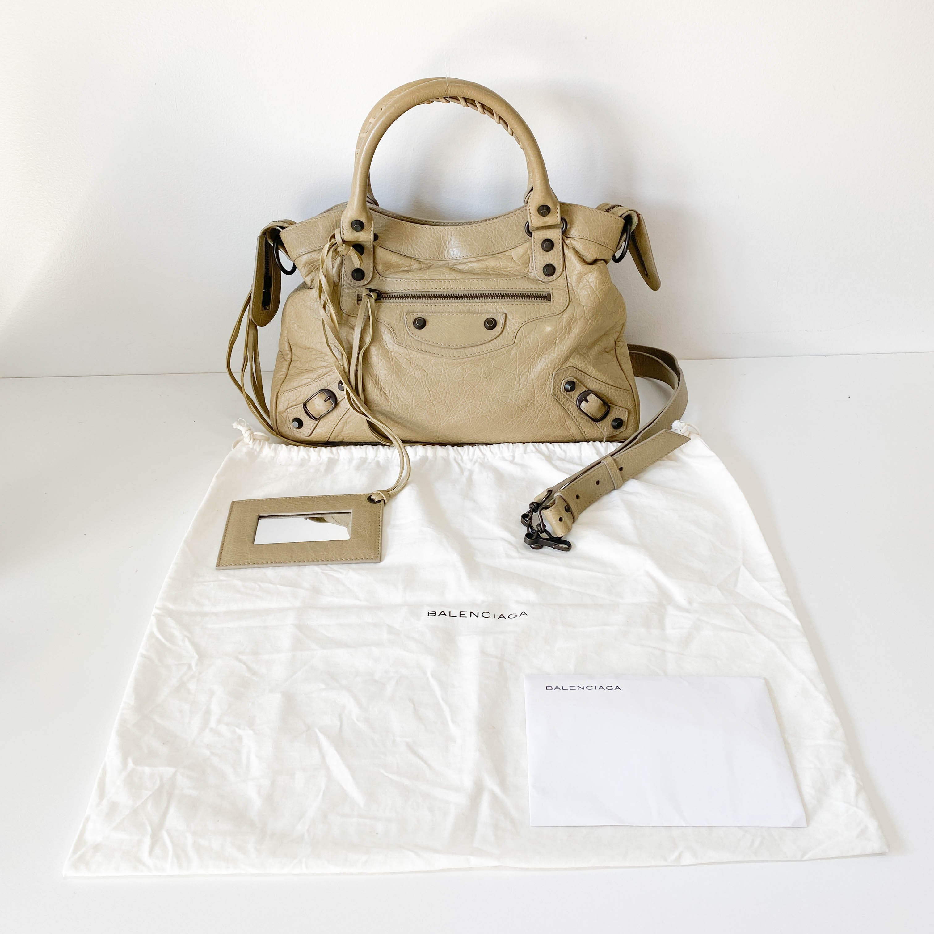 The Town Beige Calfskin Leather Two Way Bag