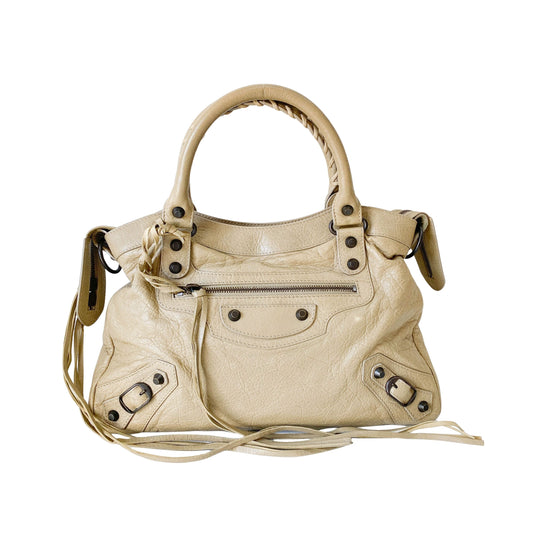 The Town Beige Calfskin Leather Two Way Bag