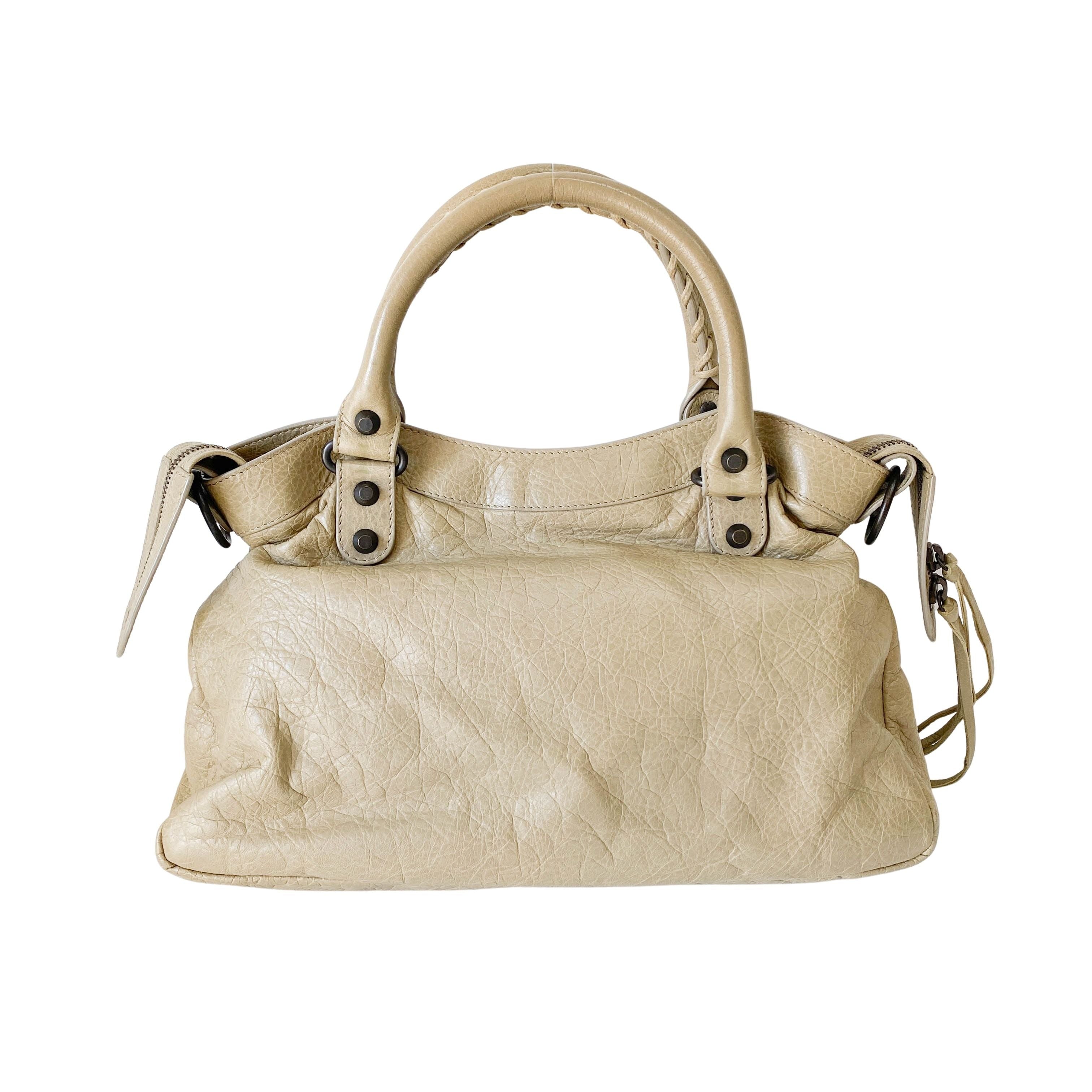 The Town Beige Calfskin Leather Two Way Bag