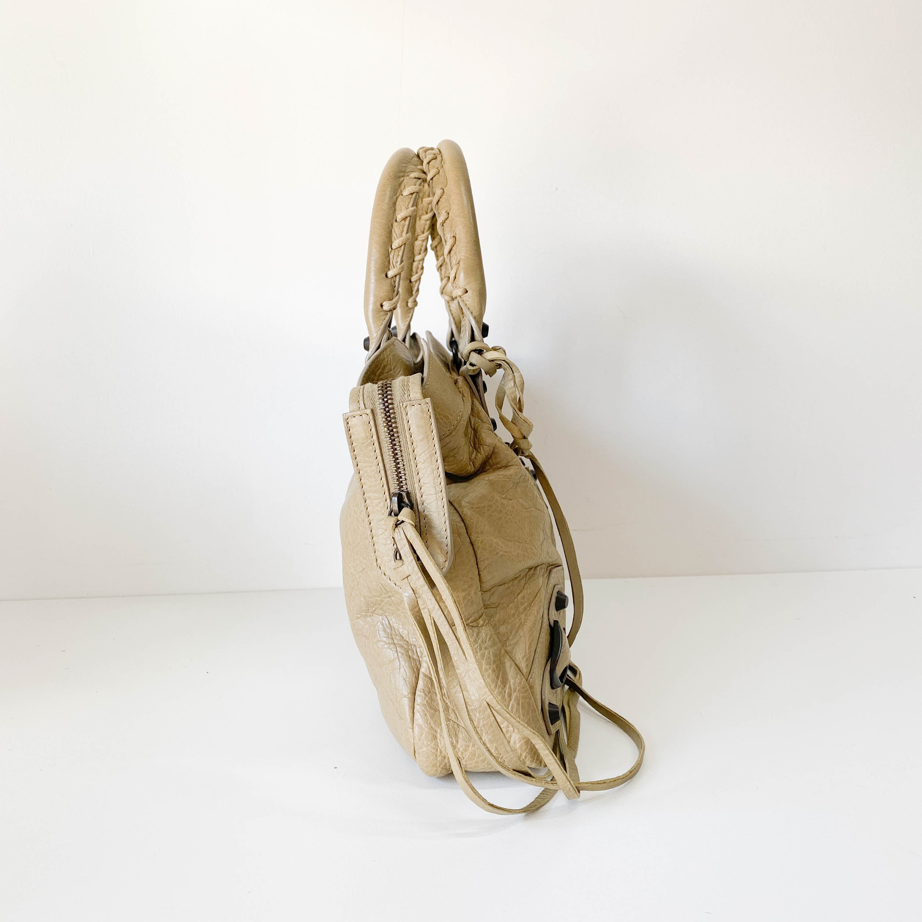 The Town Beige Calfskin Leather Two Way Bag