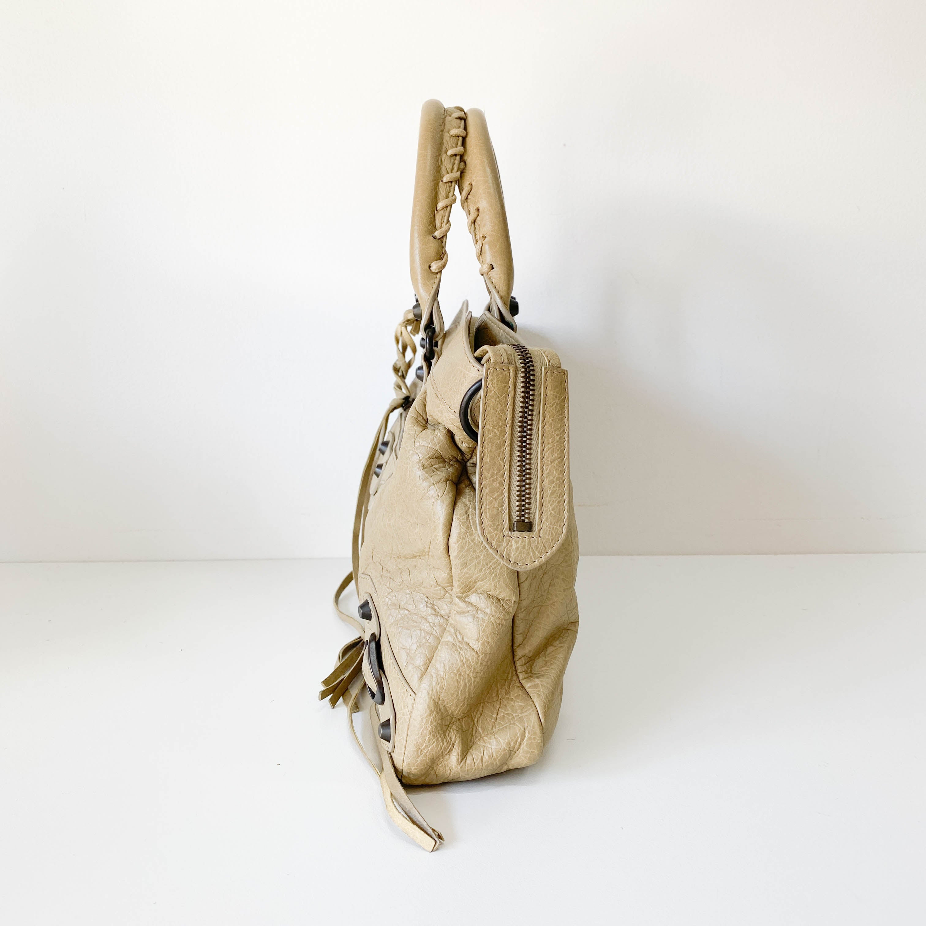 The Town Beige Calfskin Leather Two Way Bag