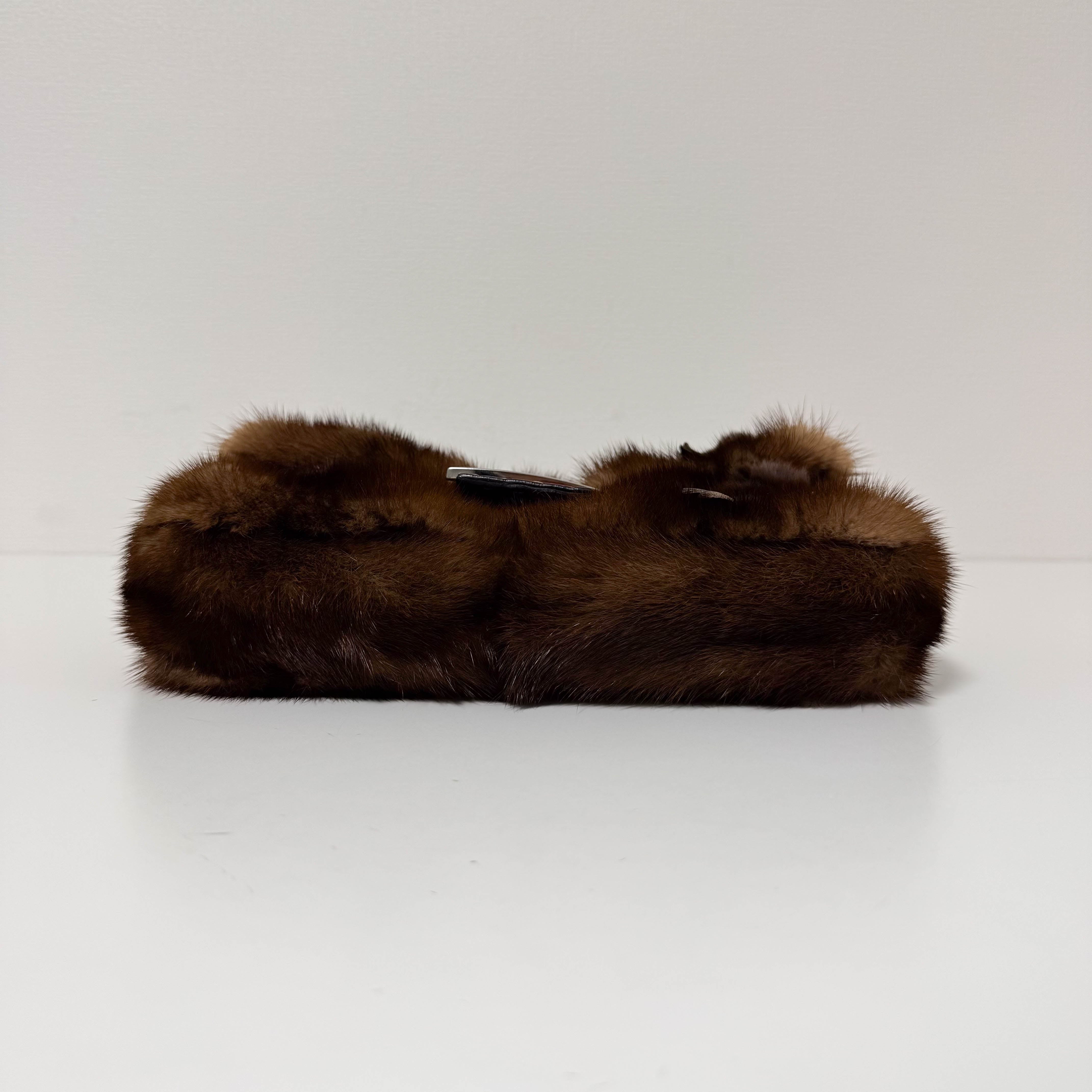 Baguette Brown Fur with Flower Selleria Shoulder Bag
