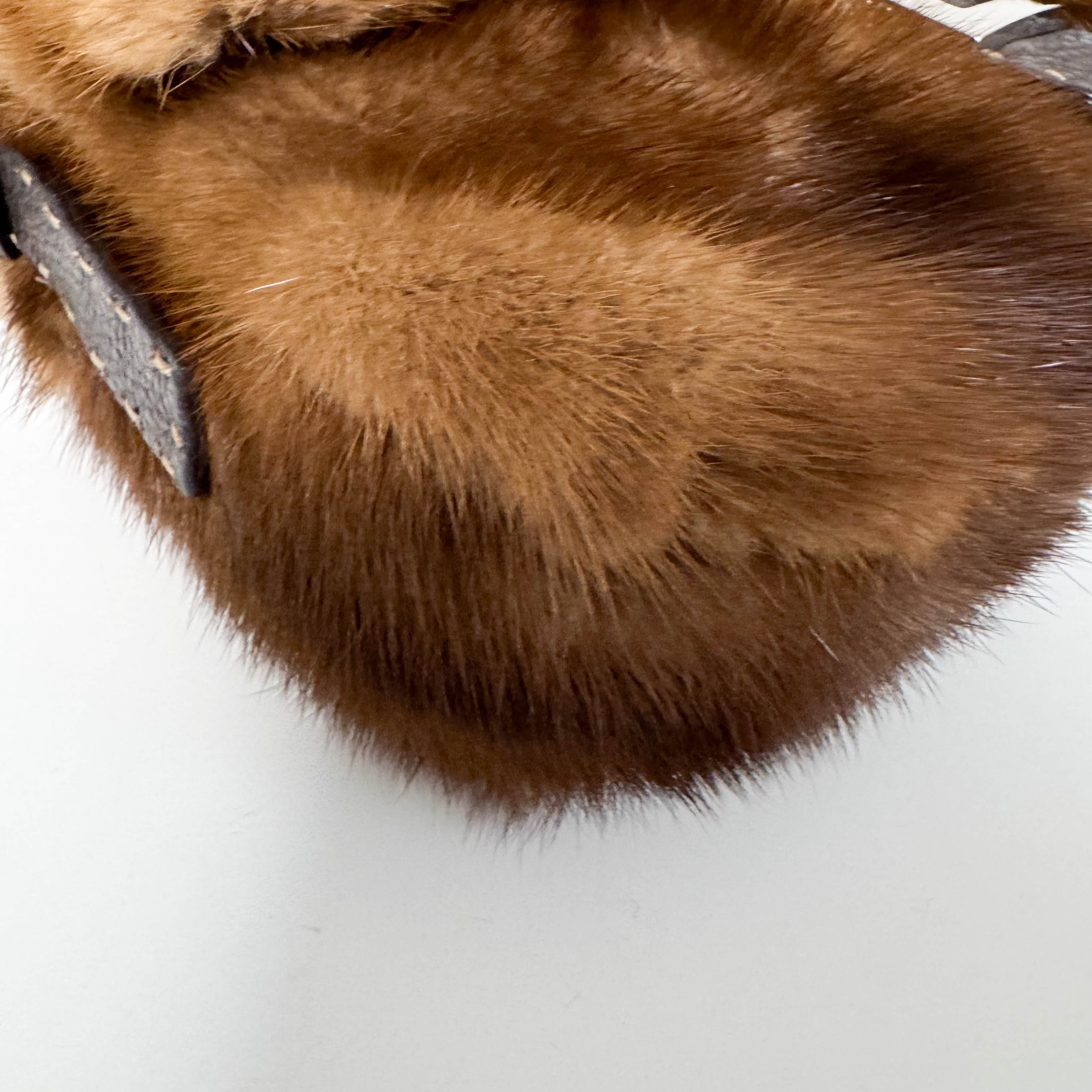 Baguette Brown Fur with Flower Selleria Shoulder Bag