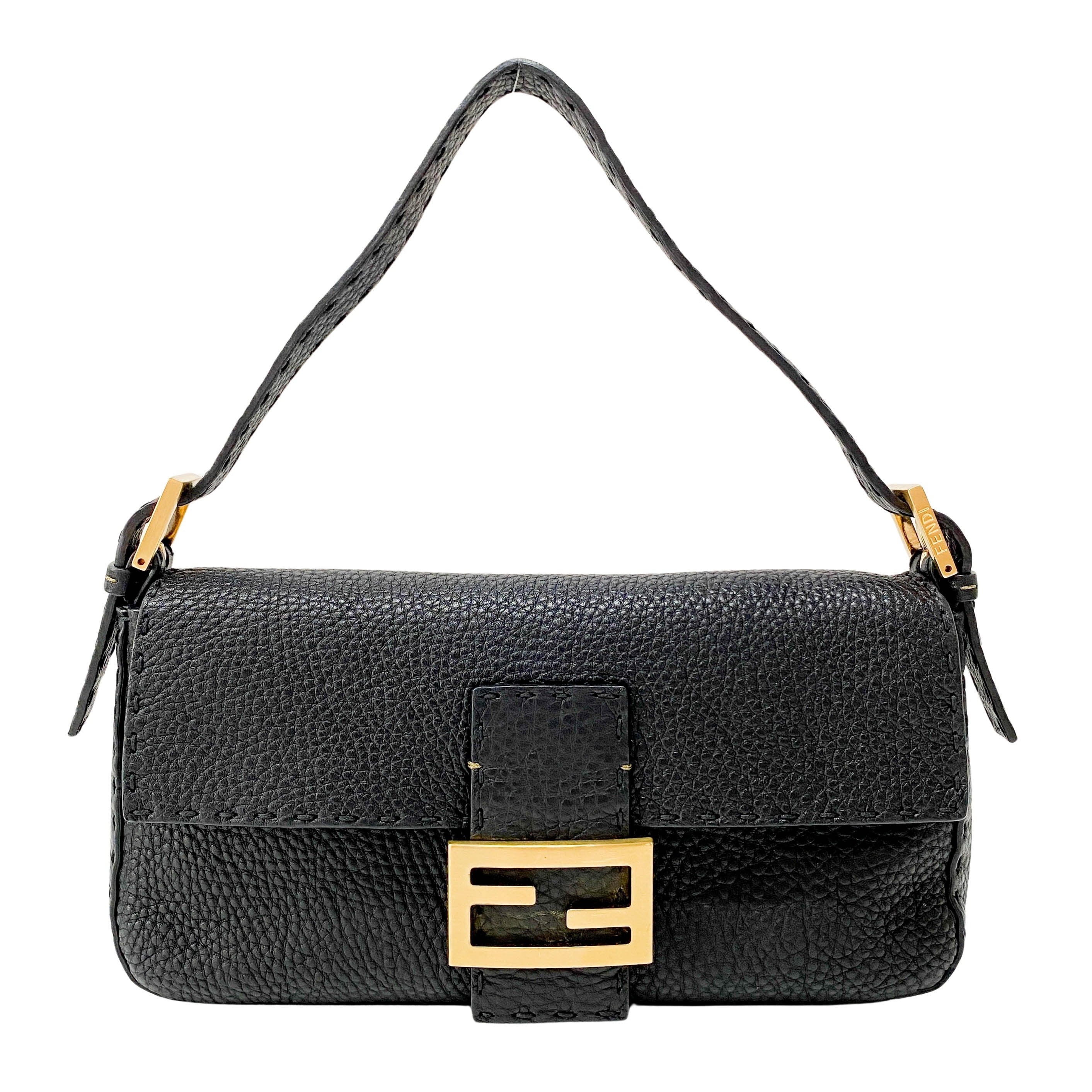 Baguette Black Leather Shoulder Bag