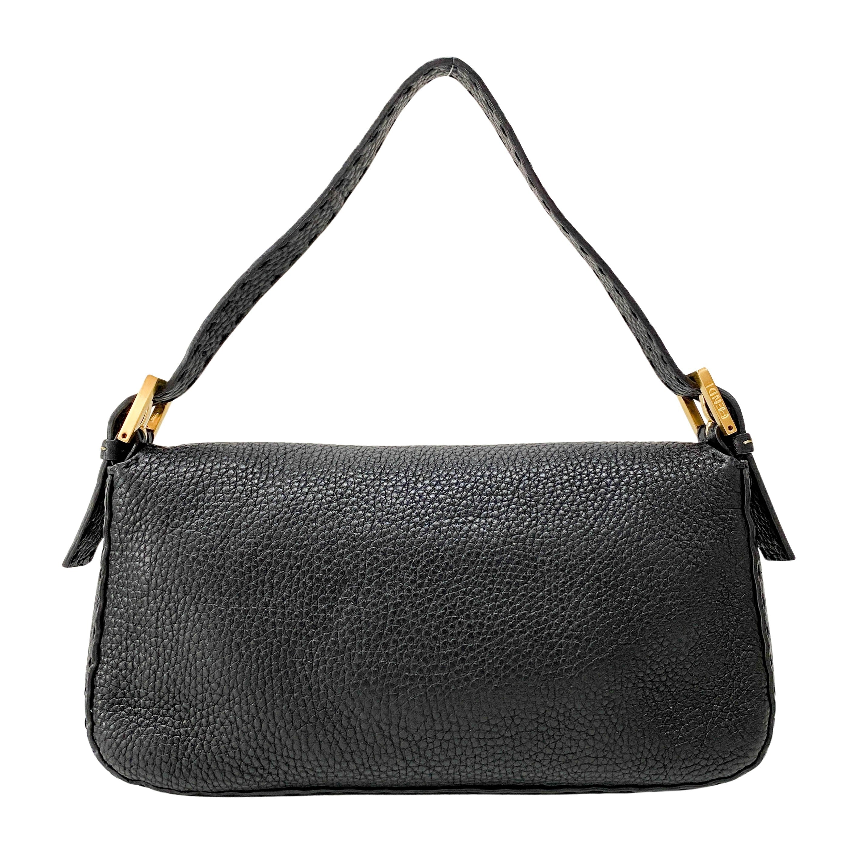 Baguette Black Leather Shoulder Bag