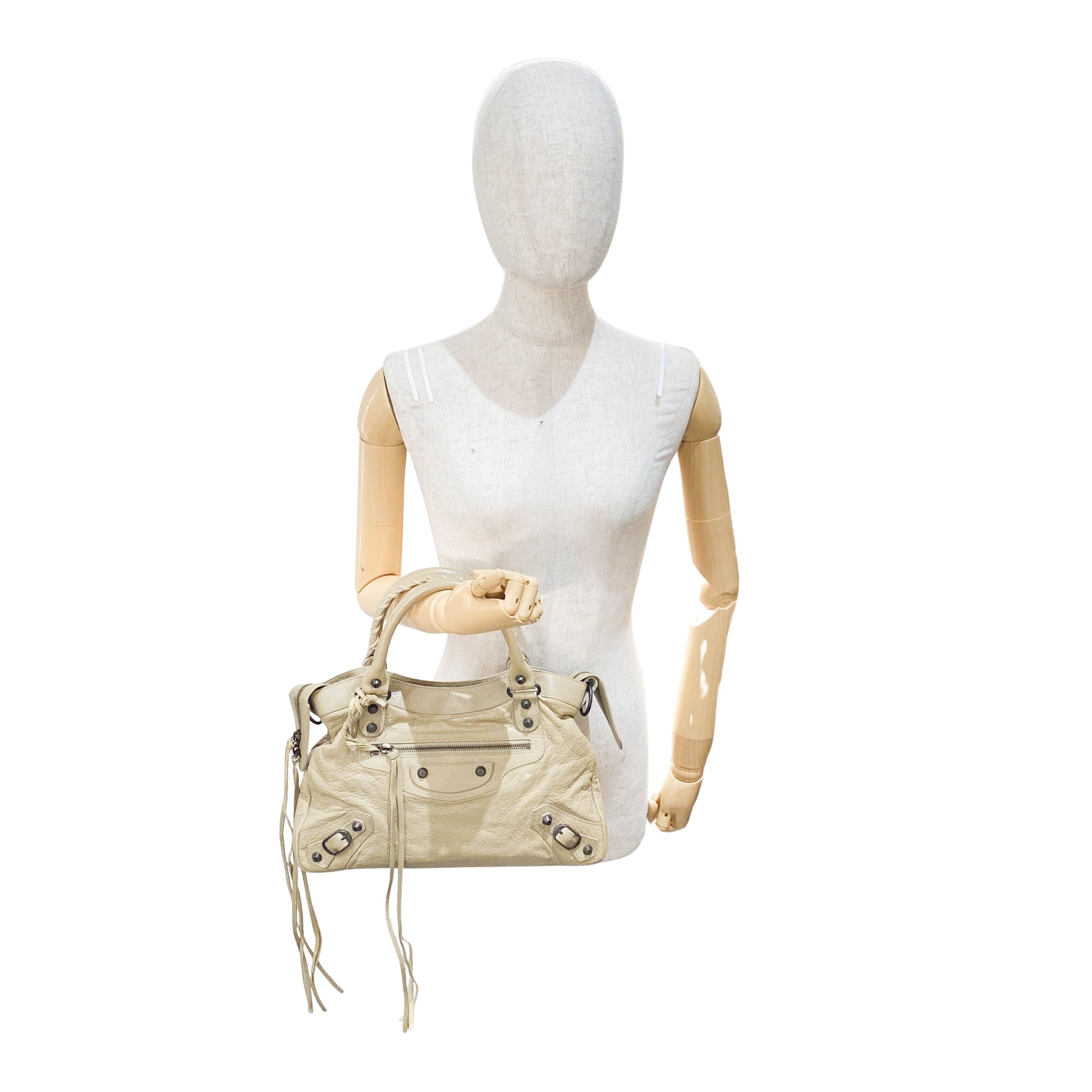 The Town Beige Calfskin Leather Two Way Bag