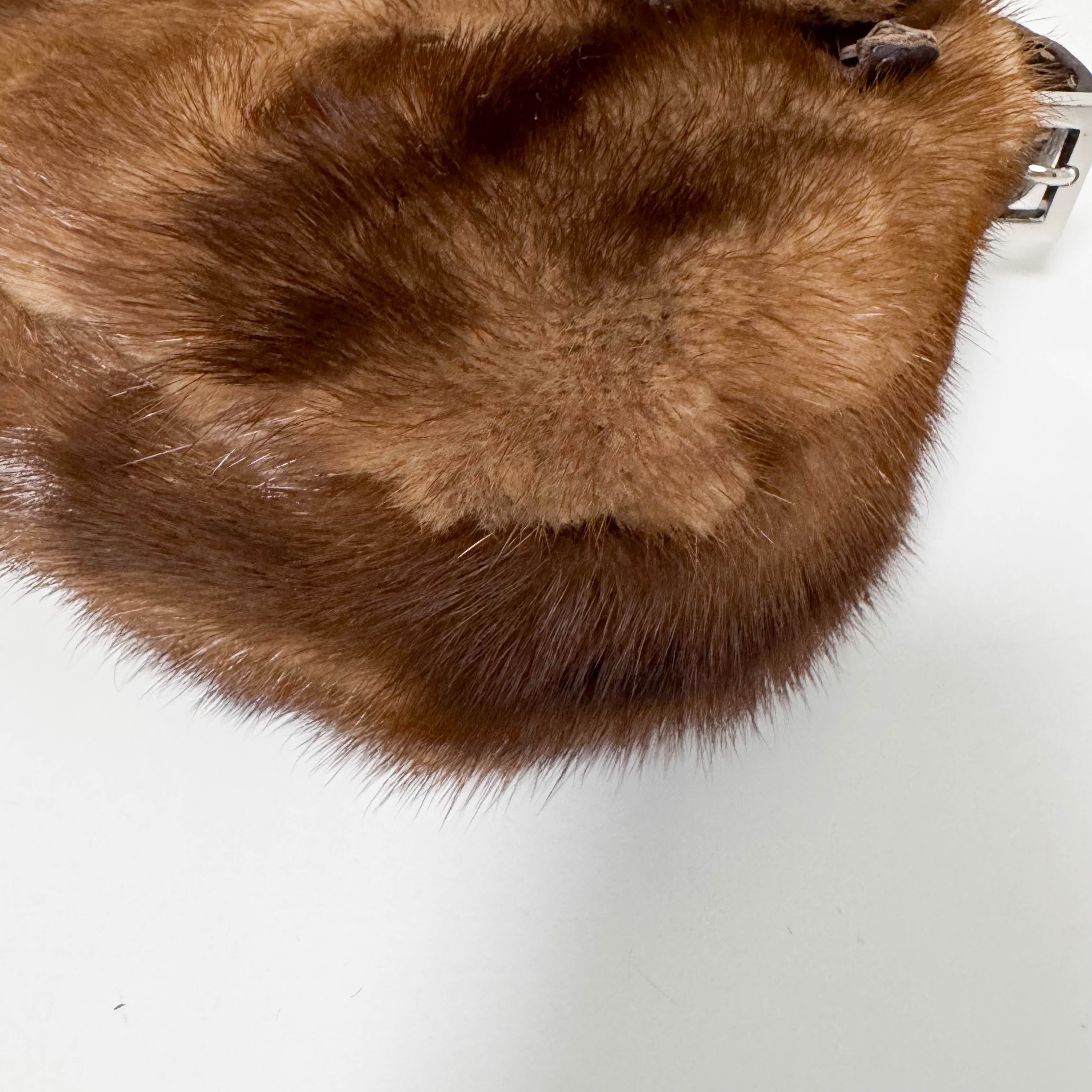 Baguette Brown Fur with Flower Selleria Shoulder Bag