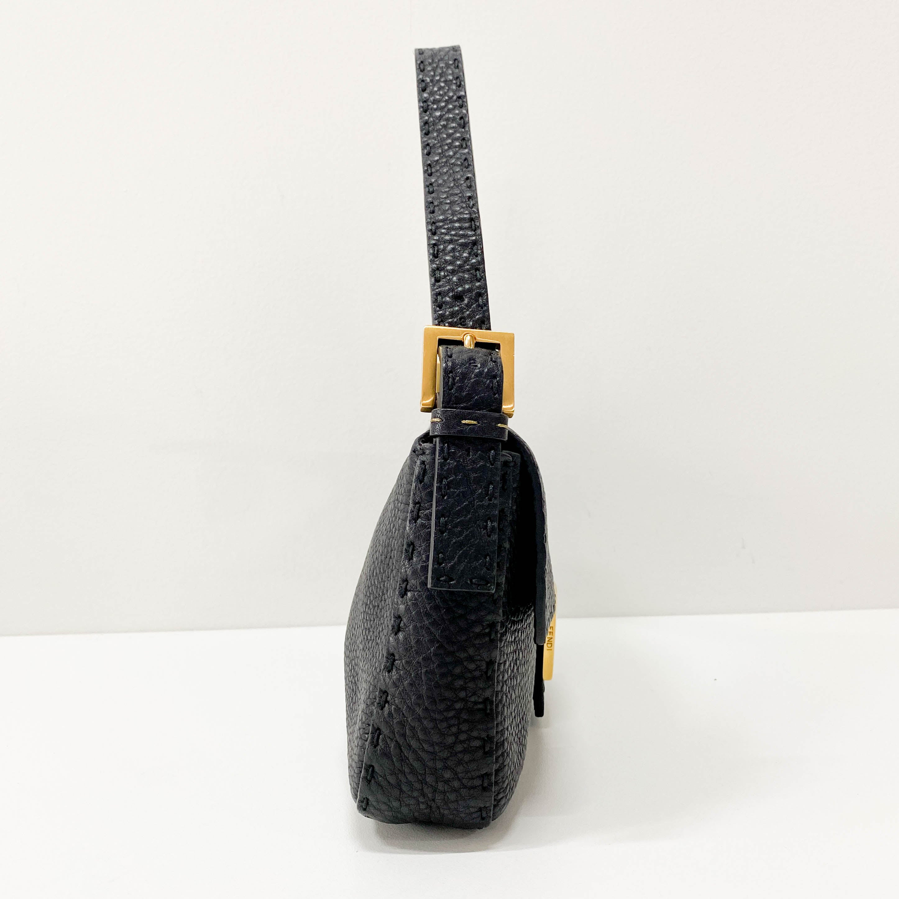 Baguette Black Leather Shoulder Bag