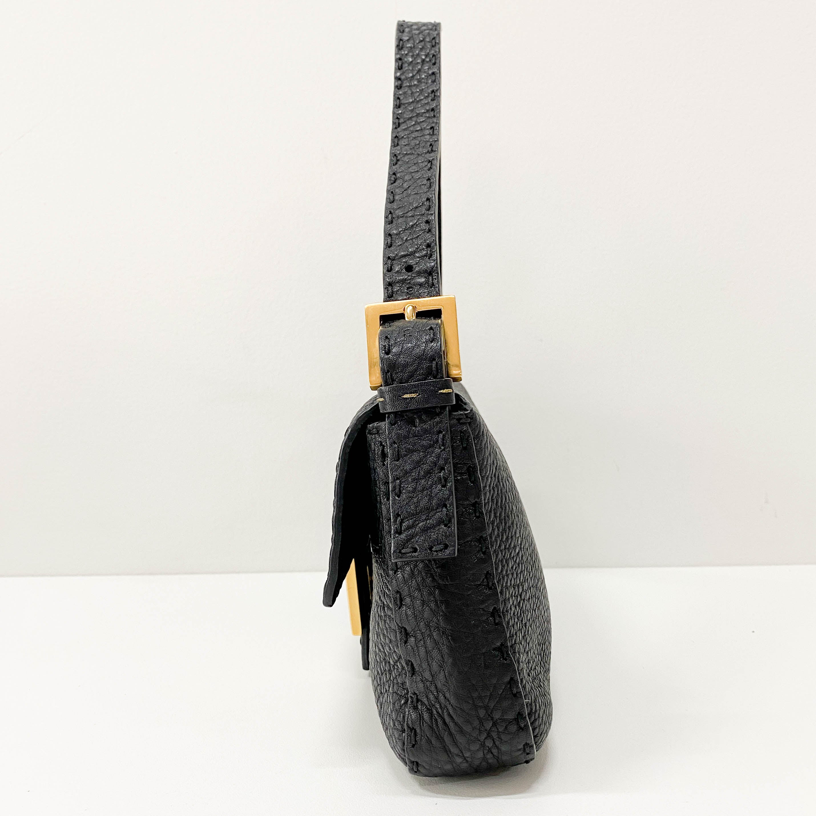 Baguette Black Leather Shoulder Bag