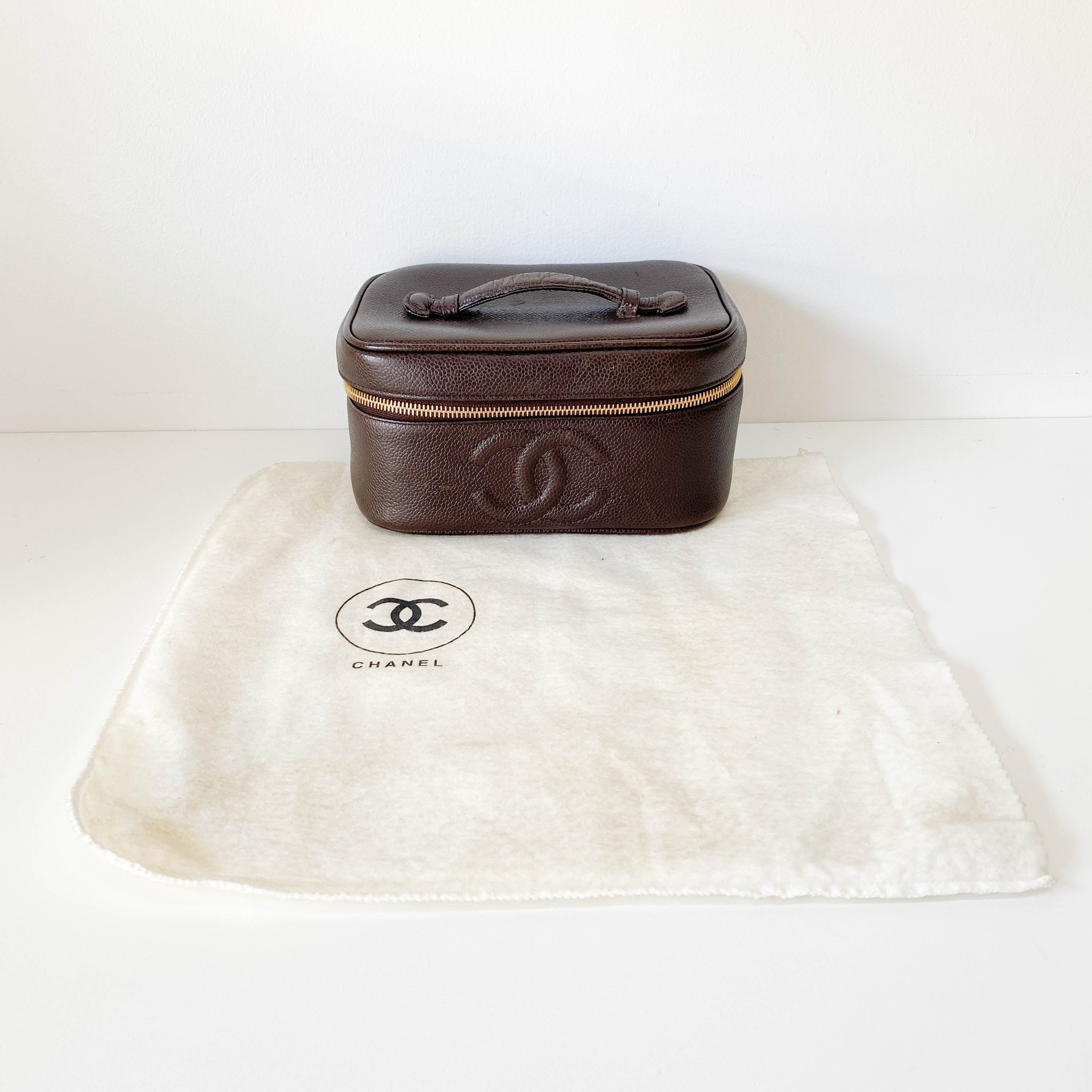 CC Logo Brown Leather Vanity Bag