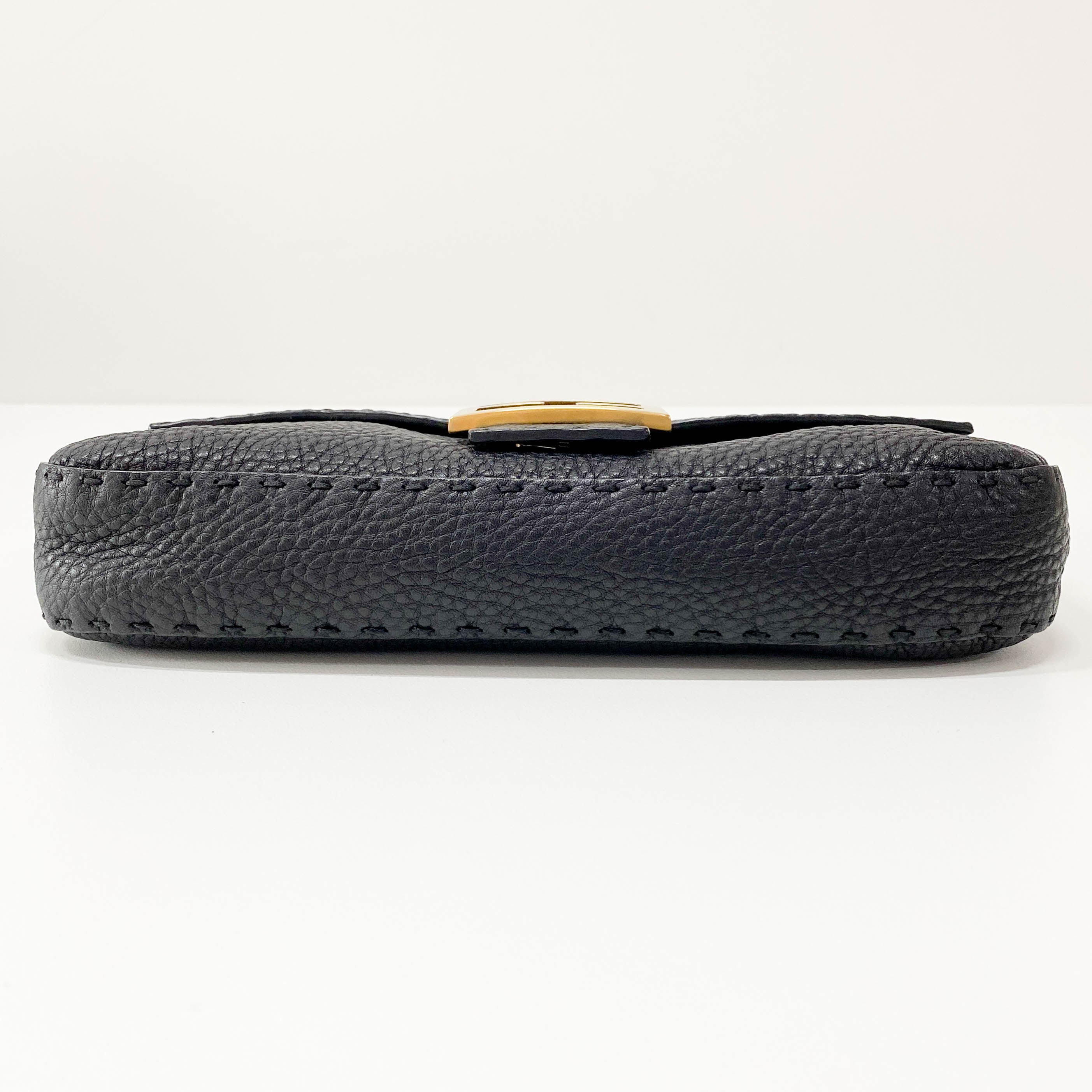 Baguette Black Leather Shoulder Bag