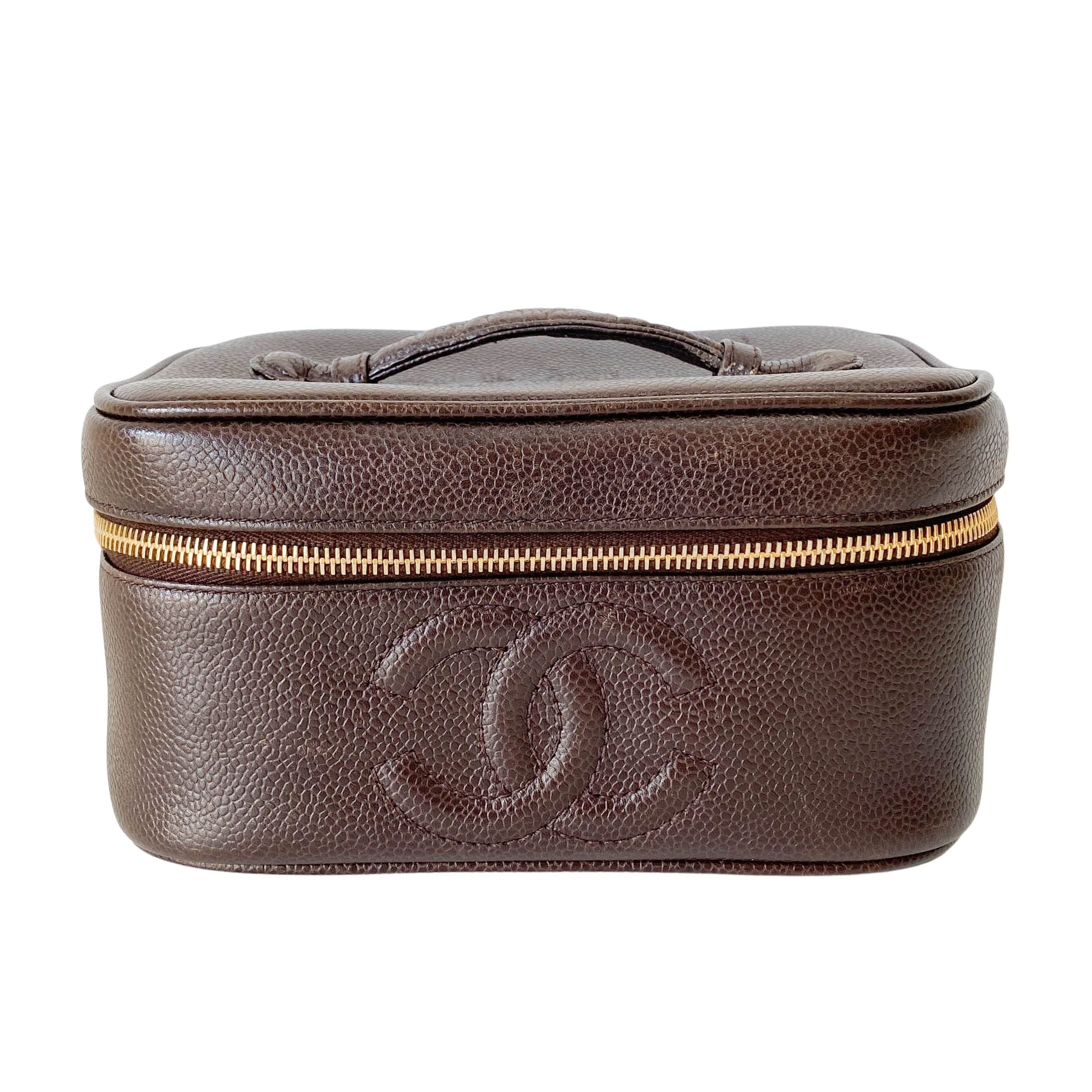 CC Logo Brown Leather Vanity Bag