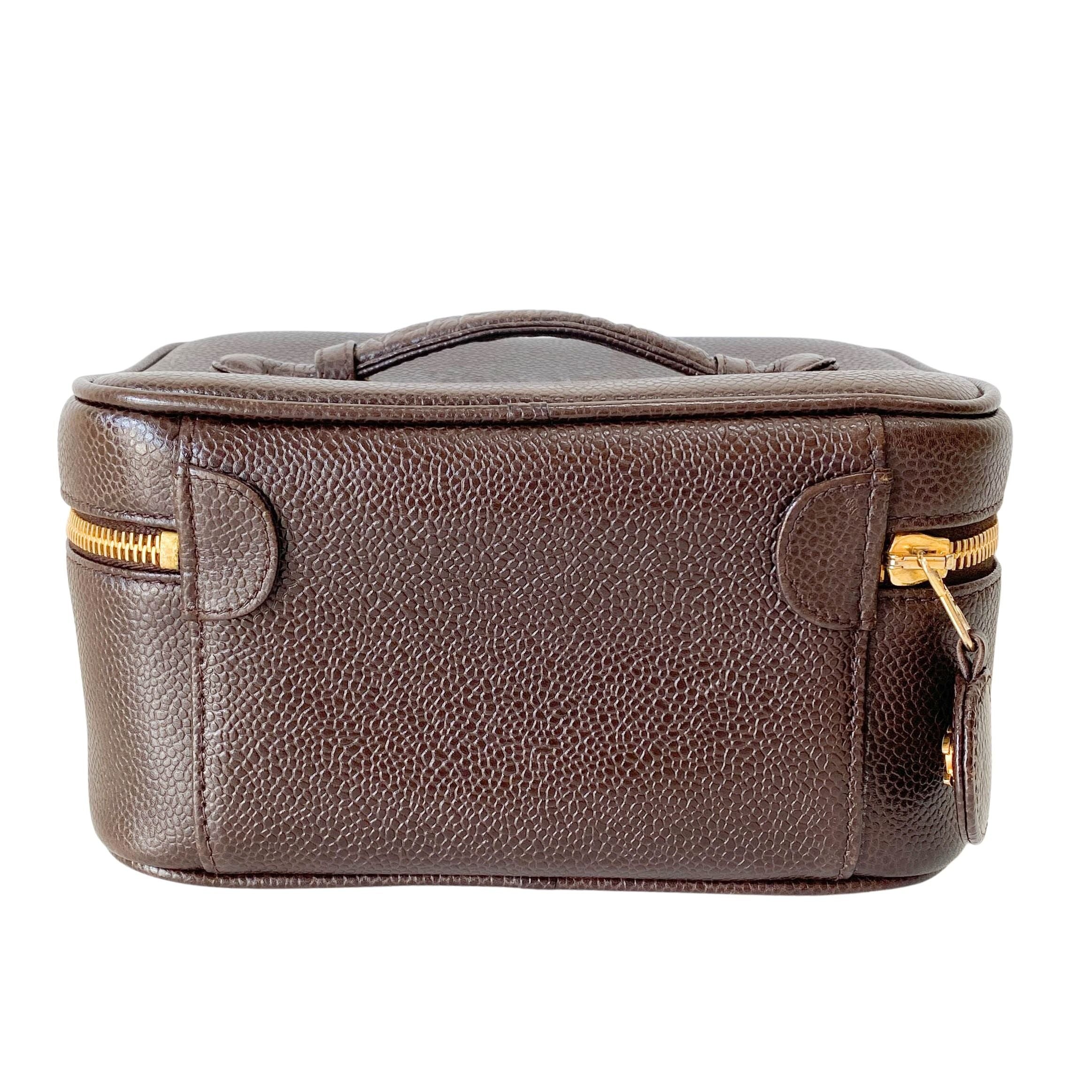 CC Logo Brown Leather Vanity Bag