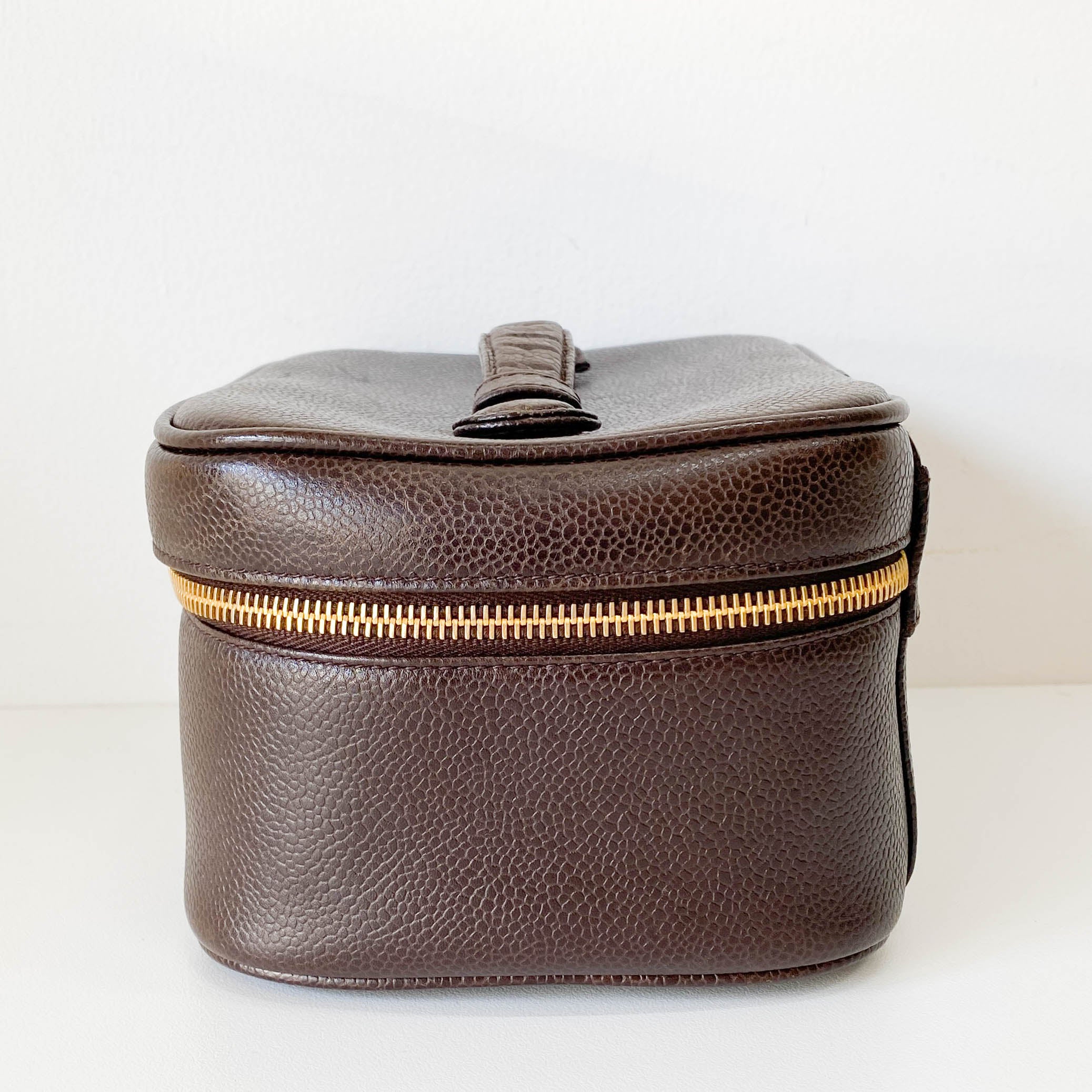 CC Logo Brown Leather Vanity Bag