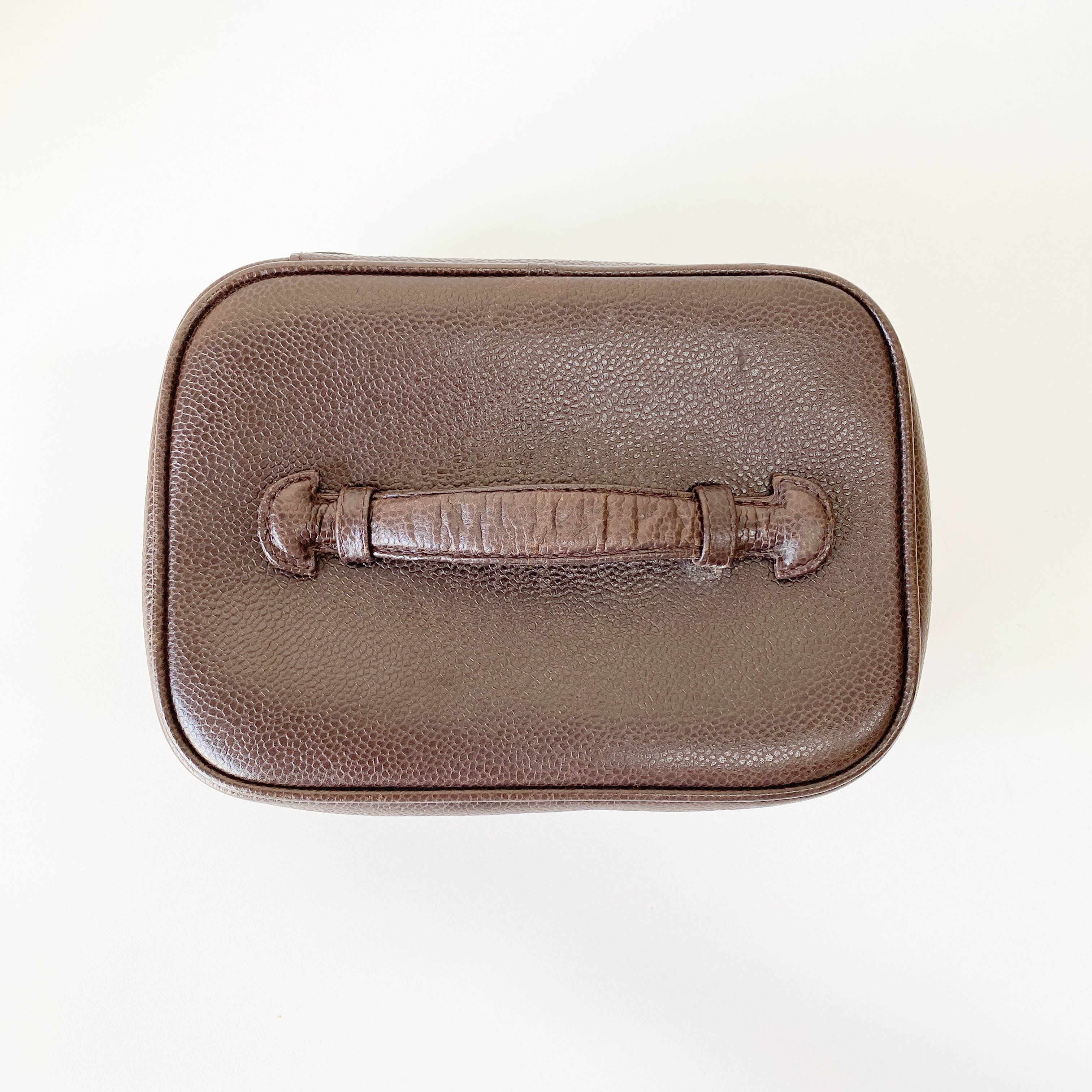 CC Logo Brown Leather Vanity Bag