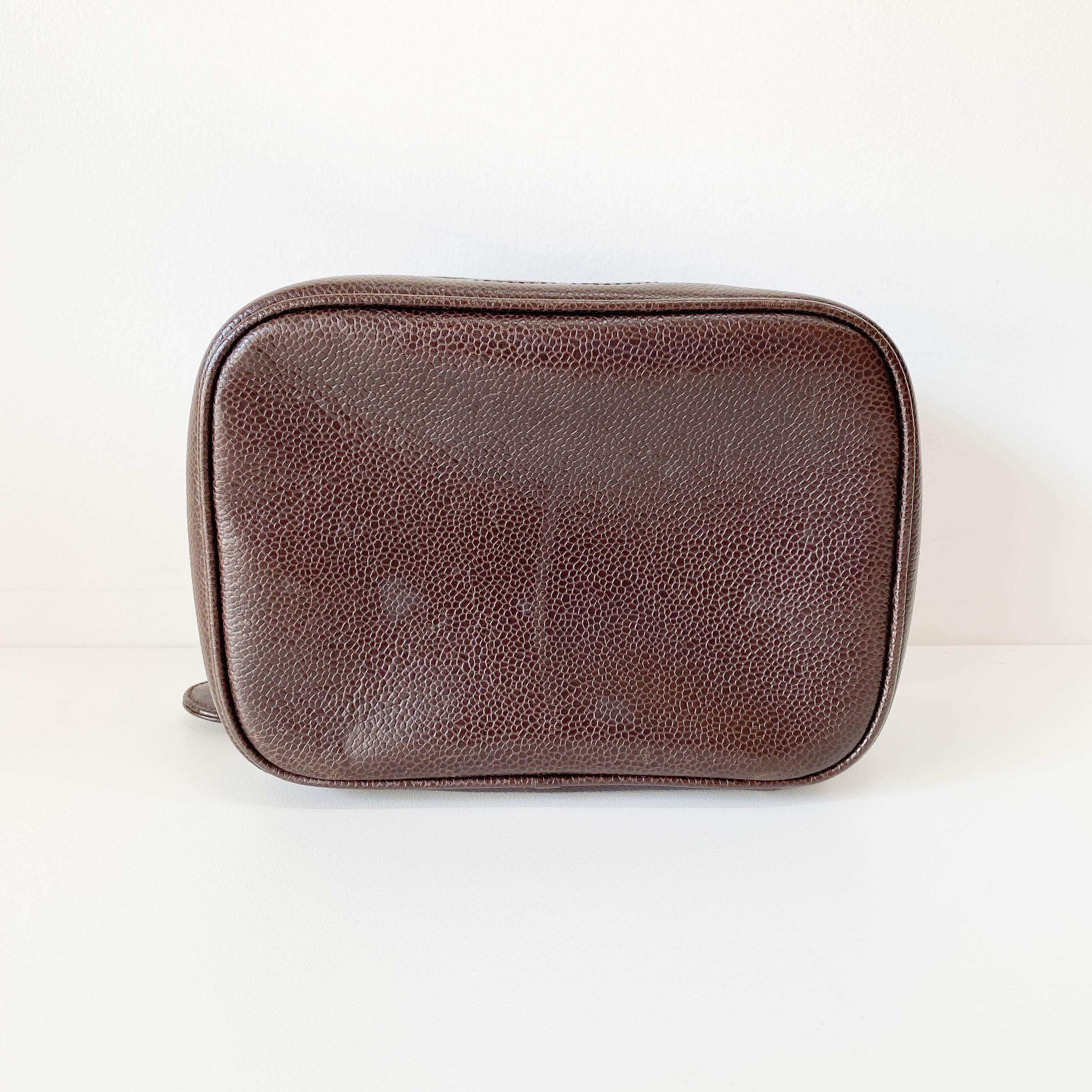 CC Logo Brown Leather Vanity Bag