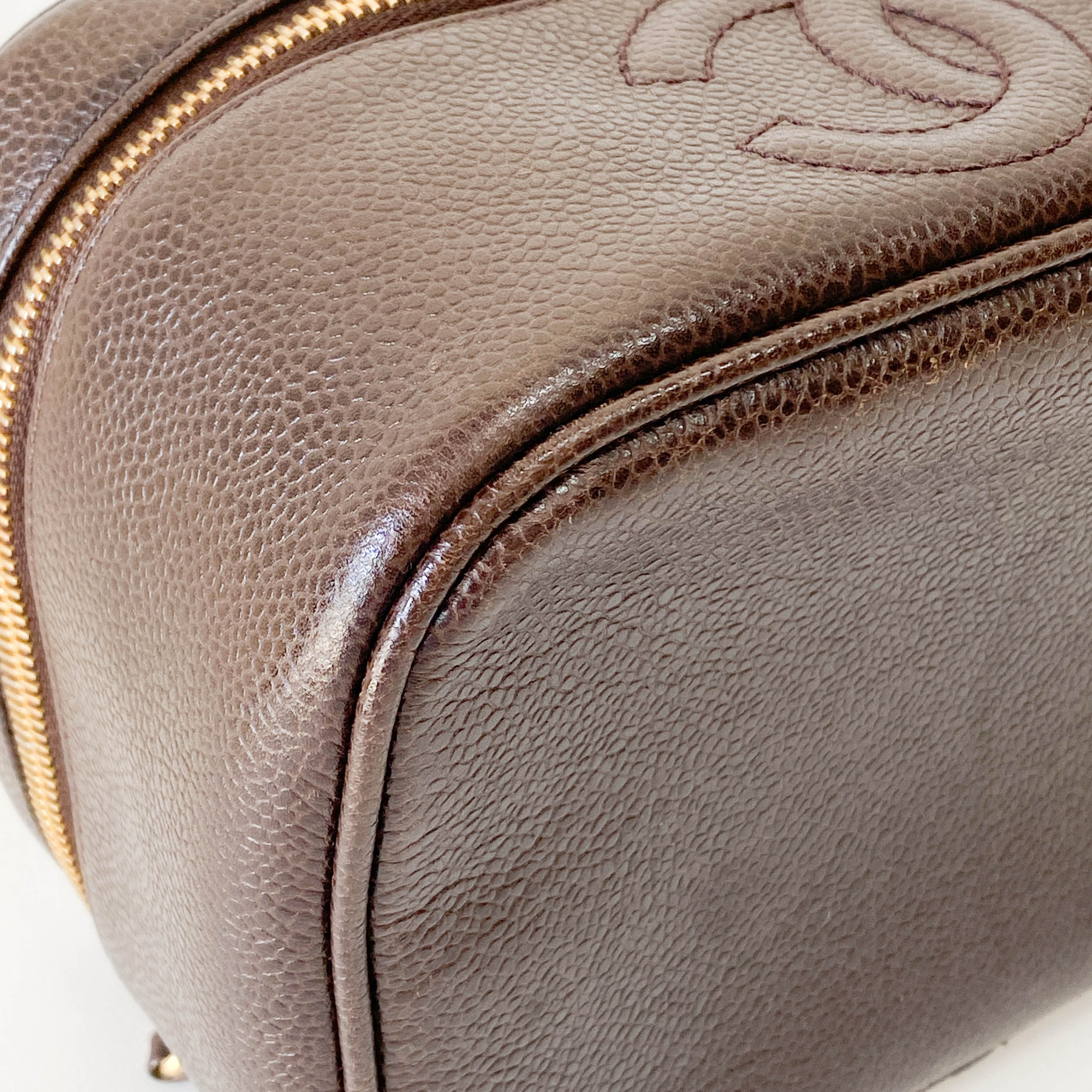 CC Logo Brown Leather Vanity Bag