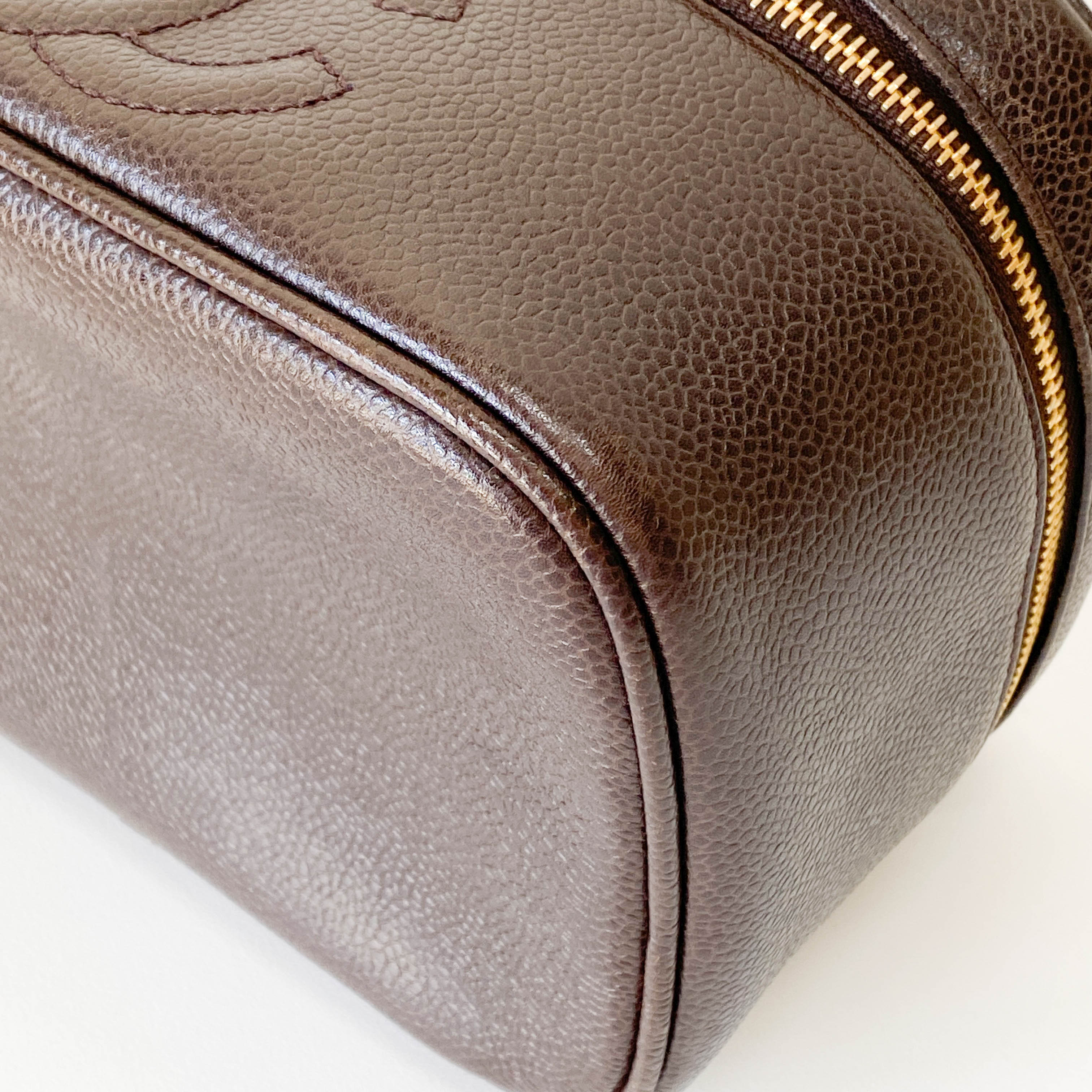 CC Logo Brown Leather Vanity Bag