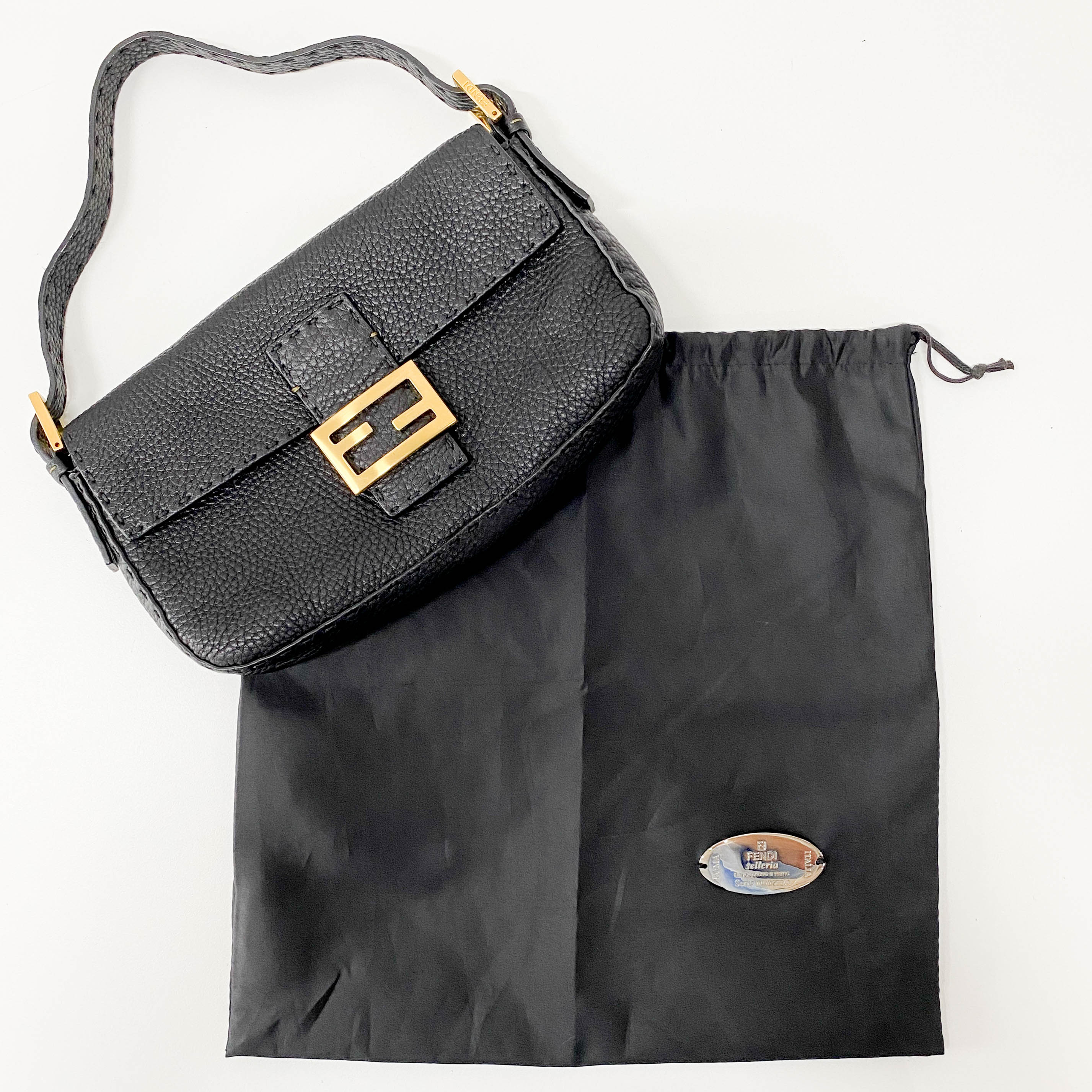 Baguette Black Leather Shoulder Bag