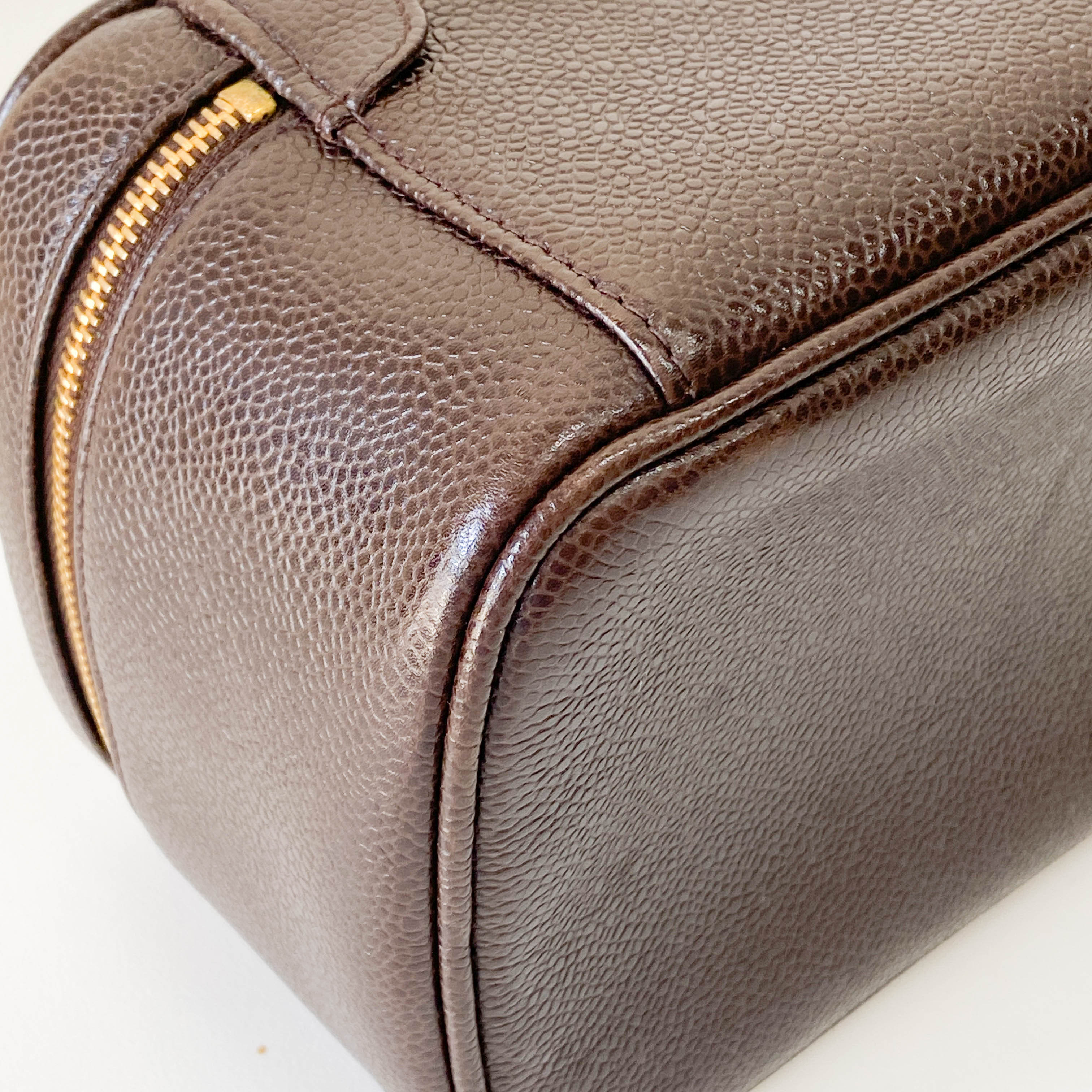 CC Logo Brown Leather Vanity Bag