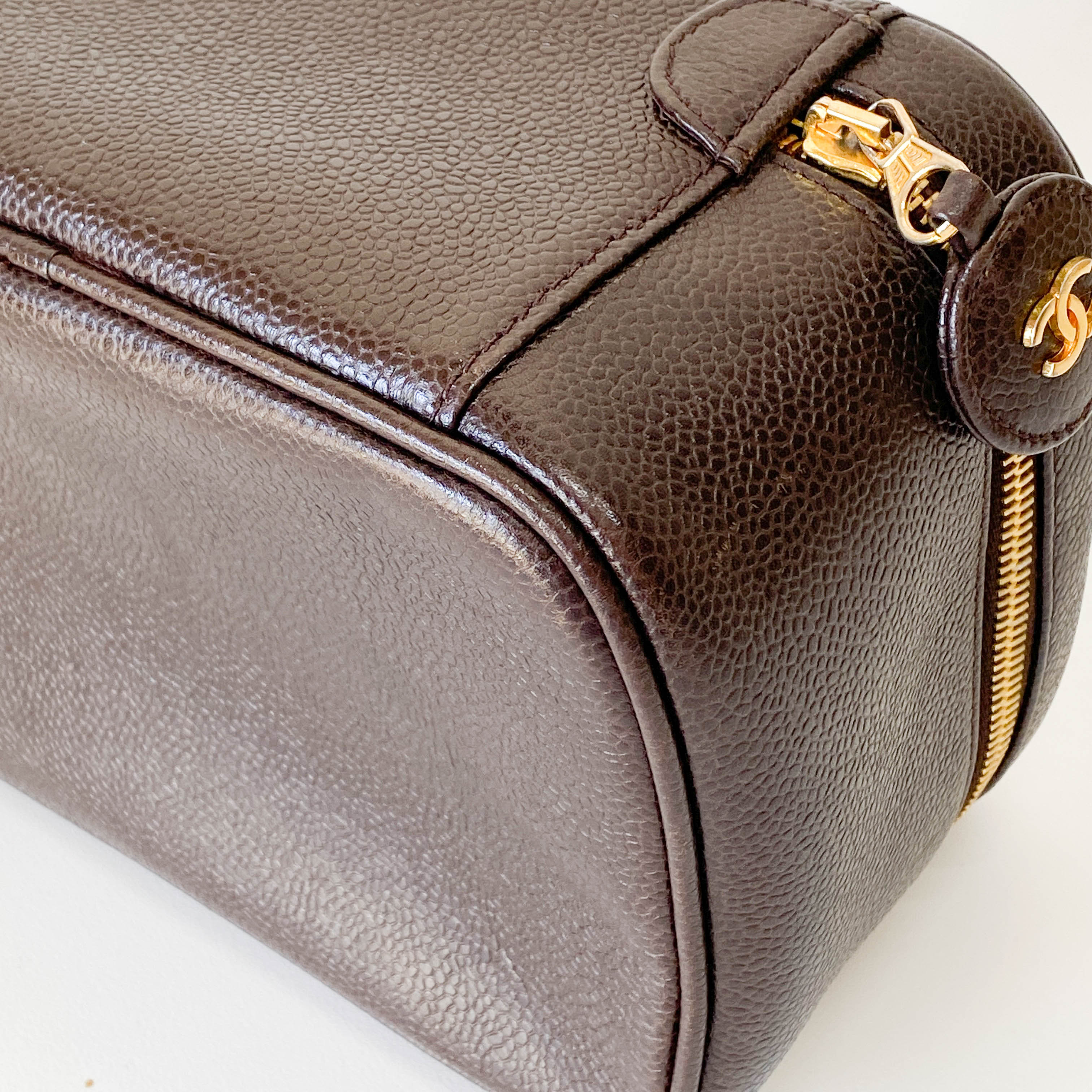 CC Logo Brown Leather Vanity Bag